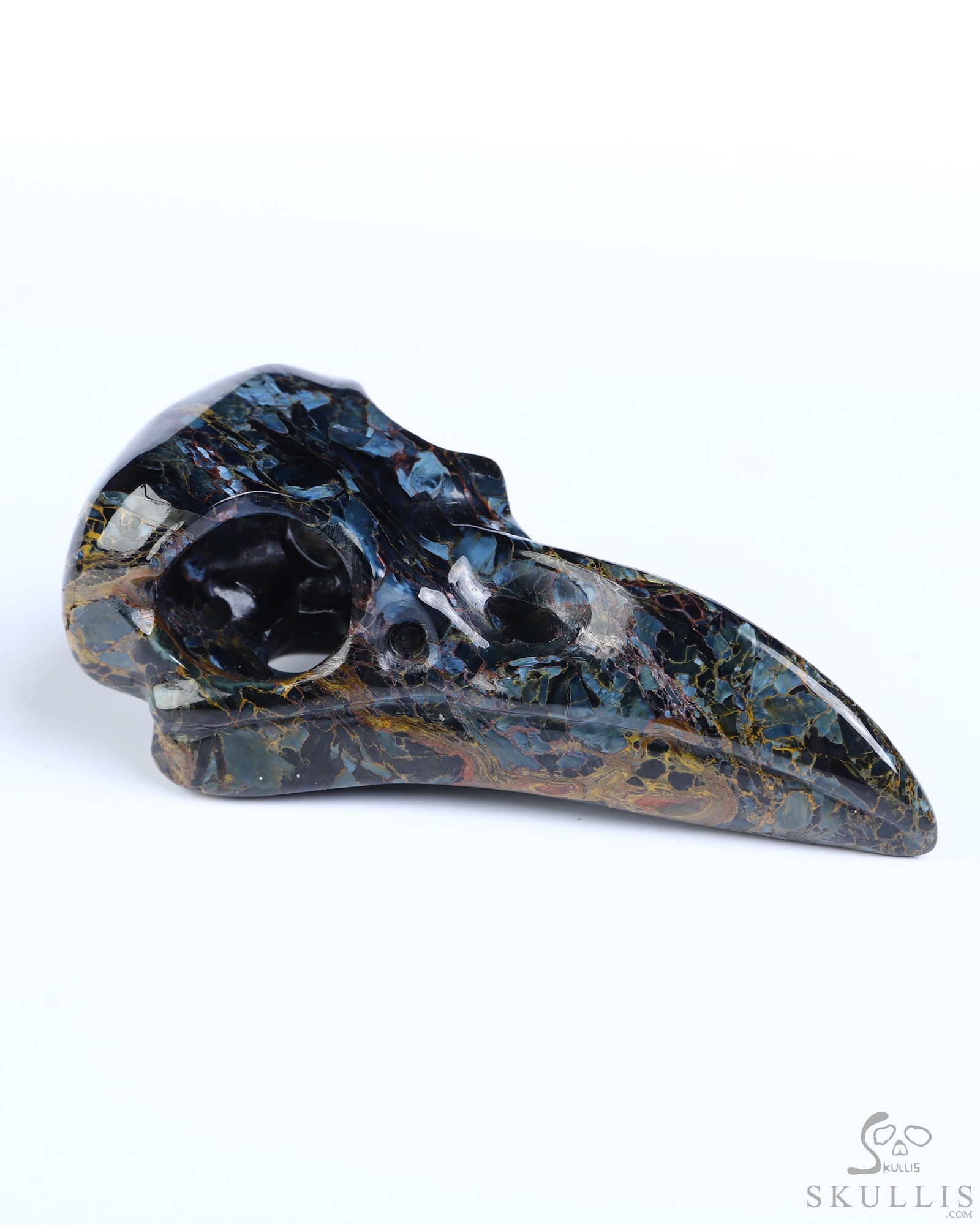 Night Pathfinder - 2.3" Pietersite Hand Carved Crystal Raven Skull Pendant, Crystal Healing Skull Jewelry, for Women & Men Night Pathfinder - 2.3" Pietersite Hand Carved Crystal Raven Skull Pendant, Crystal Healing Skull Jewelry, for Women & Men