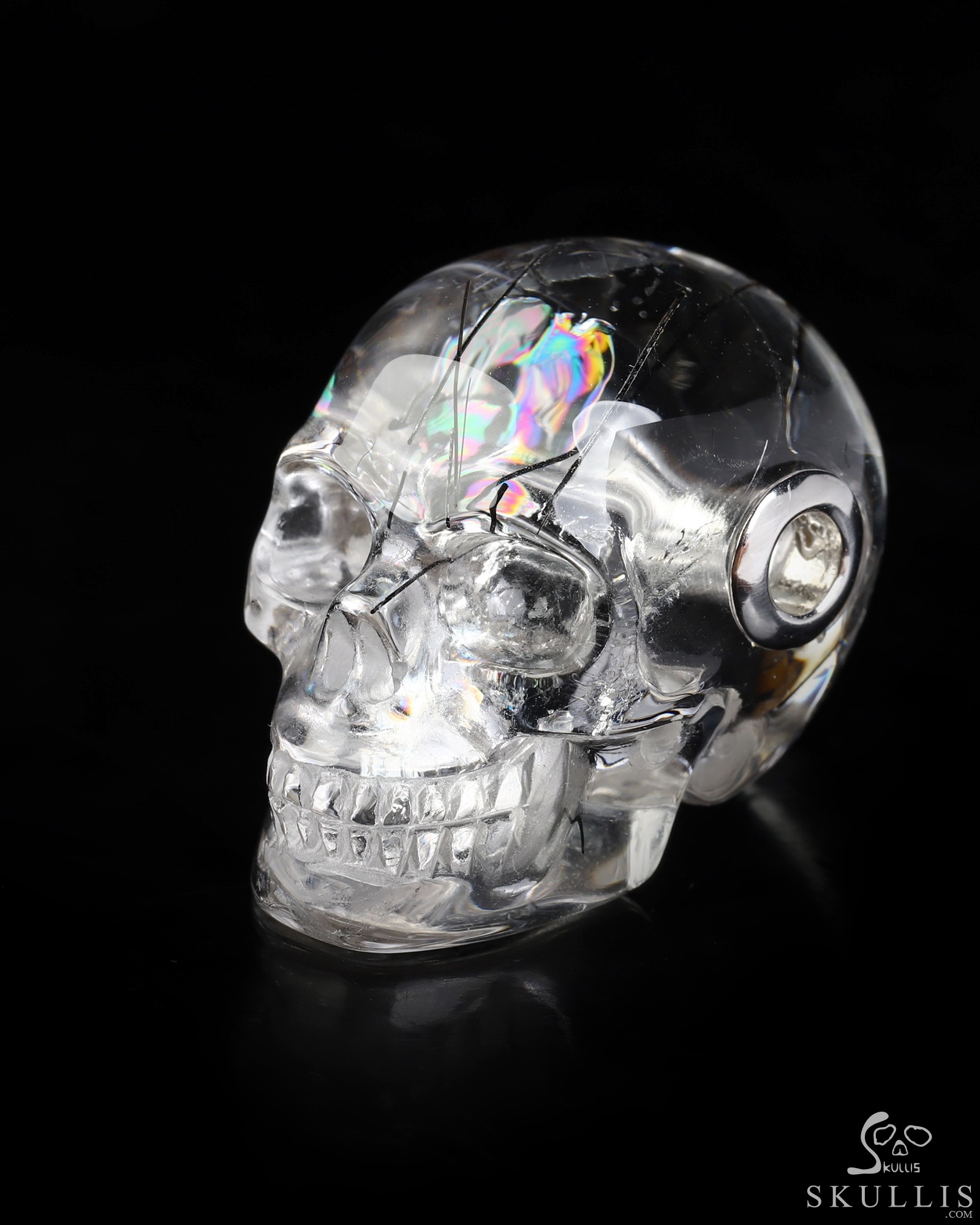 Gemstone Necklace of 1.2" Rutilated Quartz Rock Crystal Hand Carved Crystal Skull Pendant, Skull Jewelry Gemstone Necklace of 1.2" Rutilated Quartz Rock Crystal Hand Carved Crystal Skull Pendant, Skull Jewelry