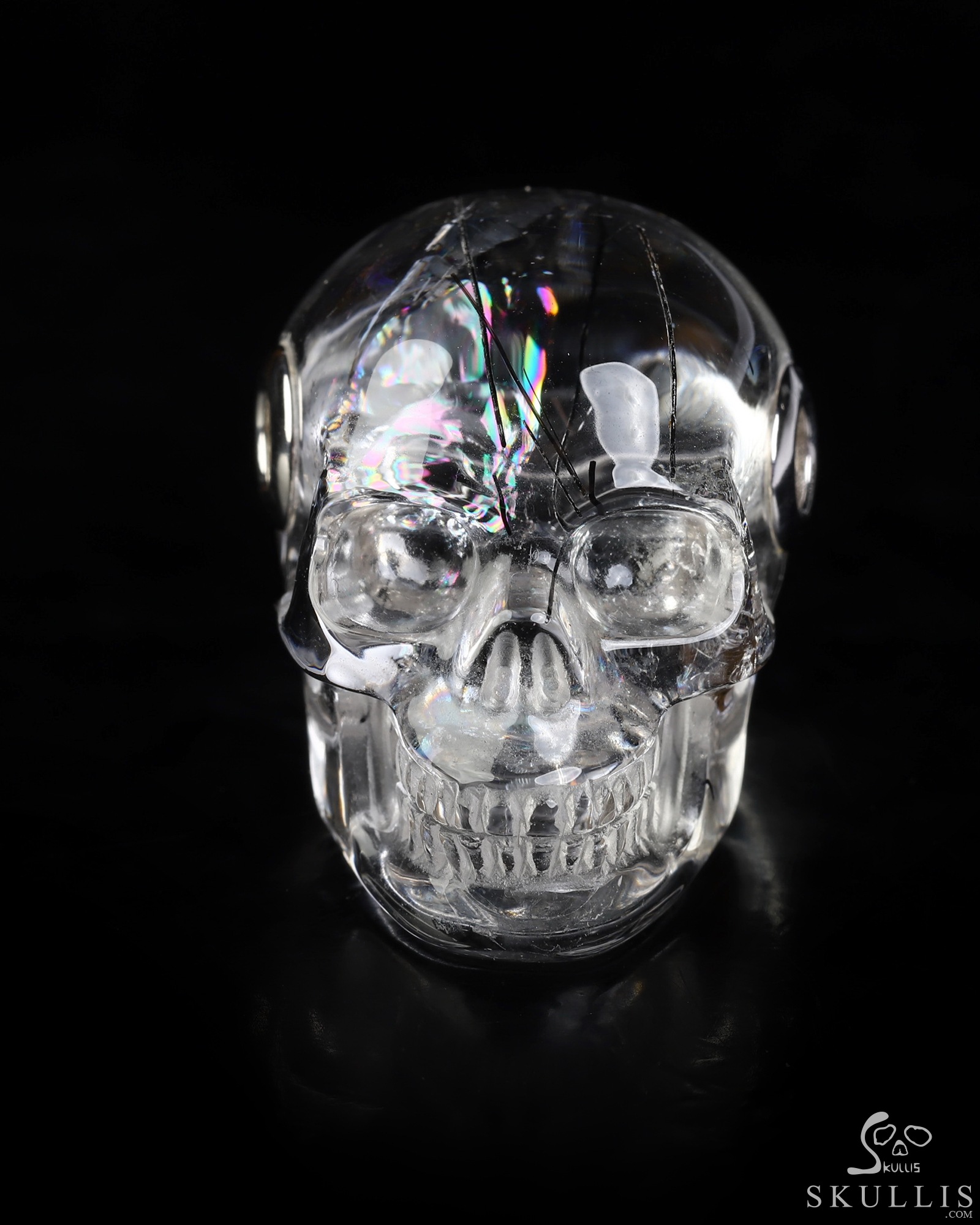 Gemstone Necklace of 1.2" Rutilated Quartz Rock Crystal Hand Carved Crystal Skull Pendant, Skull Jewelry Gemstone Necklace of 1.2" Rutilated Quartz Rock Crystal Hand Carved Crystal Skull Pendant, Skull Jewelry