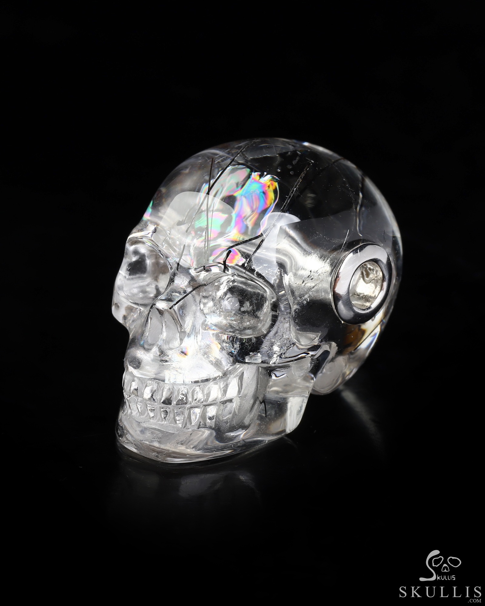 Gemstone Necklace of 1.2" Rutilated Quartz Rock Crystal Hand Carved Crystal Skull Pendant, Skull Jewelry Gemstone Necklace of 1.2" Rutilated Quartz Rock Crystal Hand Carved Crystal Skull Pendant, Skull Jewelry
