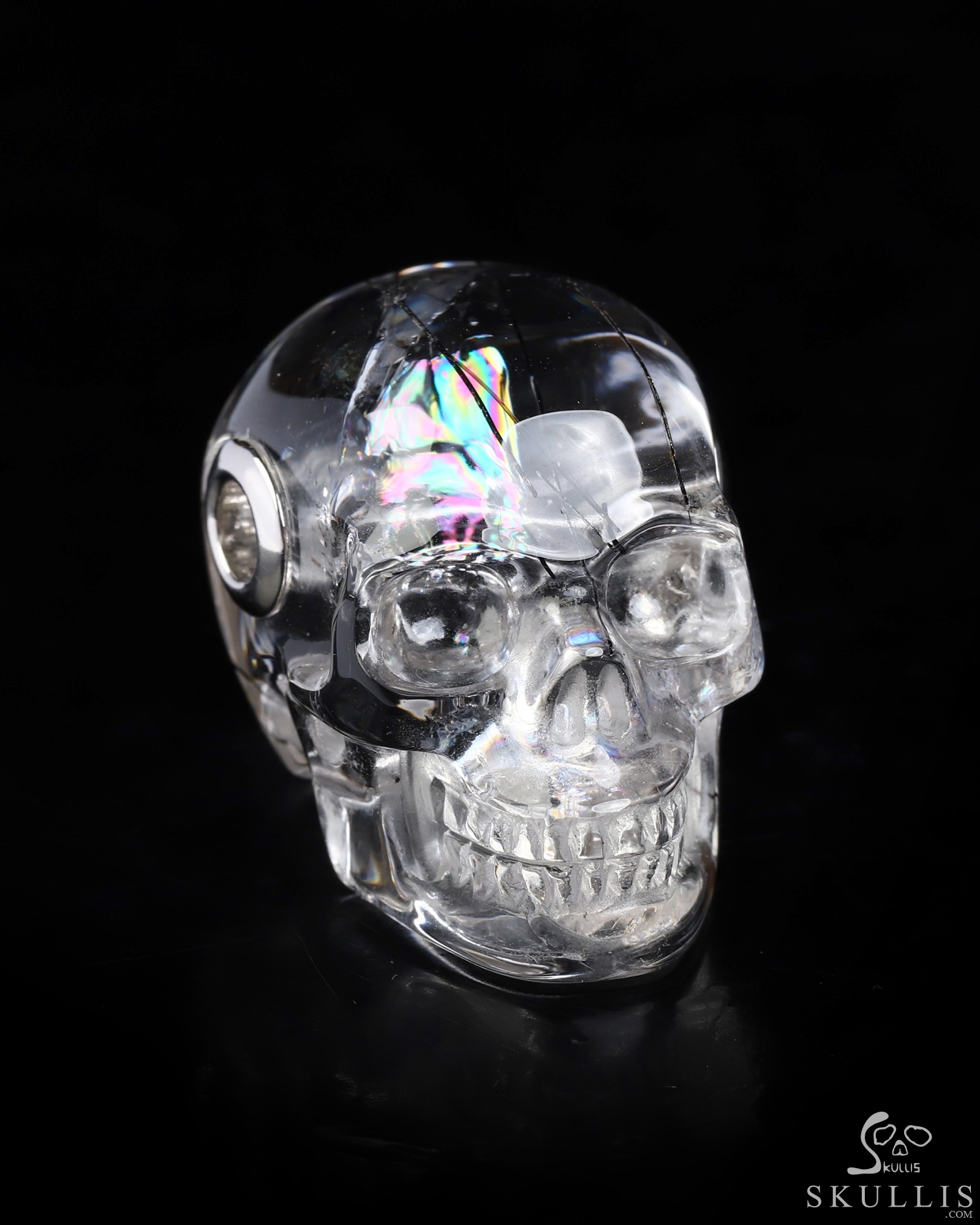 Gemstone Necklace of 1.2" Rutilated Quartz Rock Crystal Hand Carved Crystal Skull Pendant, Skull Jewelry Gemstone Necklace of 1.2" Rutilated Quartz Rock Crystal Hand Carved Crystal Skull Pendant, Skull Jewelry