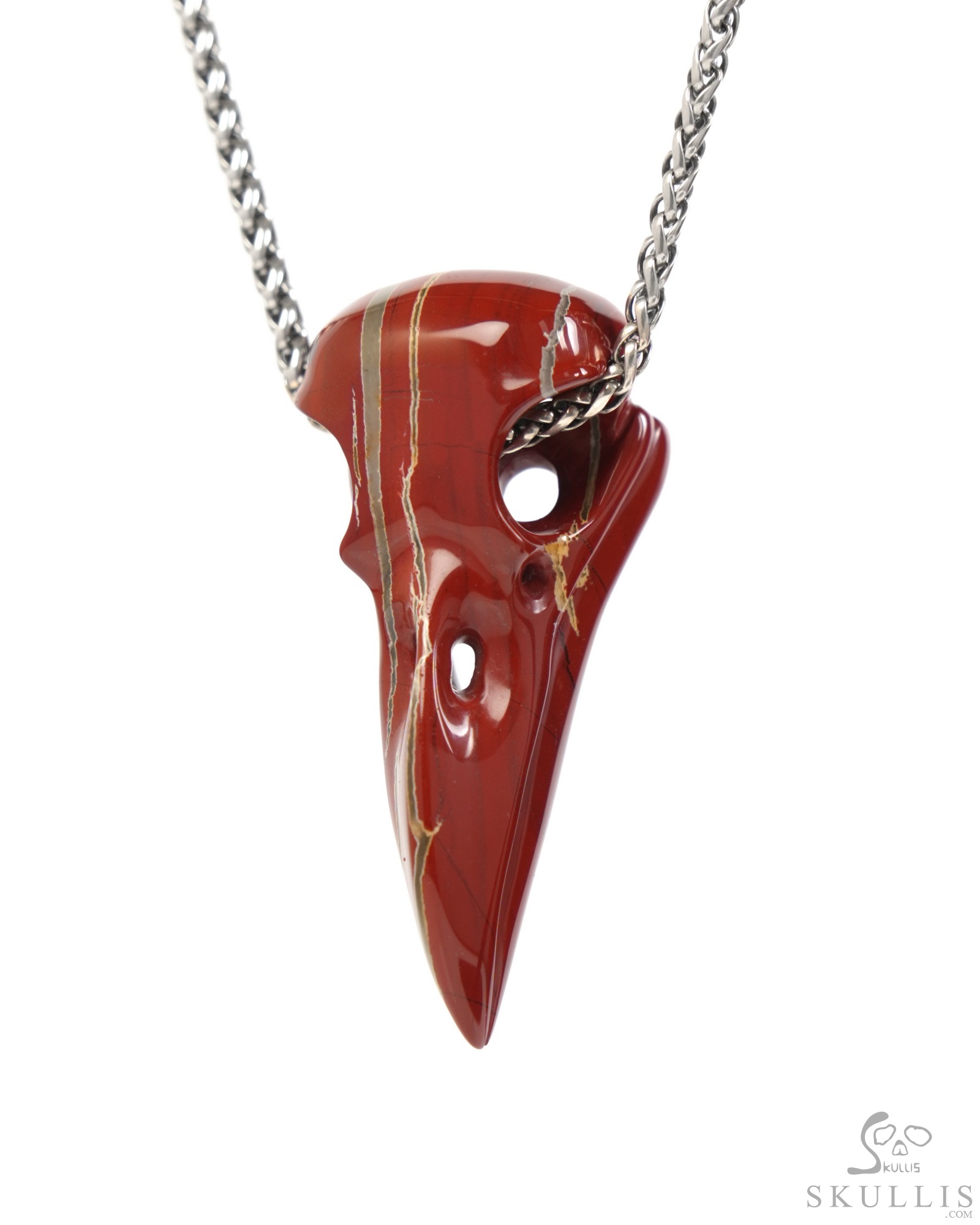 Night Pathfinder - Necklace of 2.3" Red Jasper Hand Carved Crystal Skull Pendant, Skull Jewelry Night Pathfinder - Necklace of 2.3" Red Jasper Hand Carved Crystal Skull Pendant, Skull Jewelry