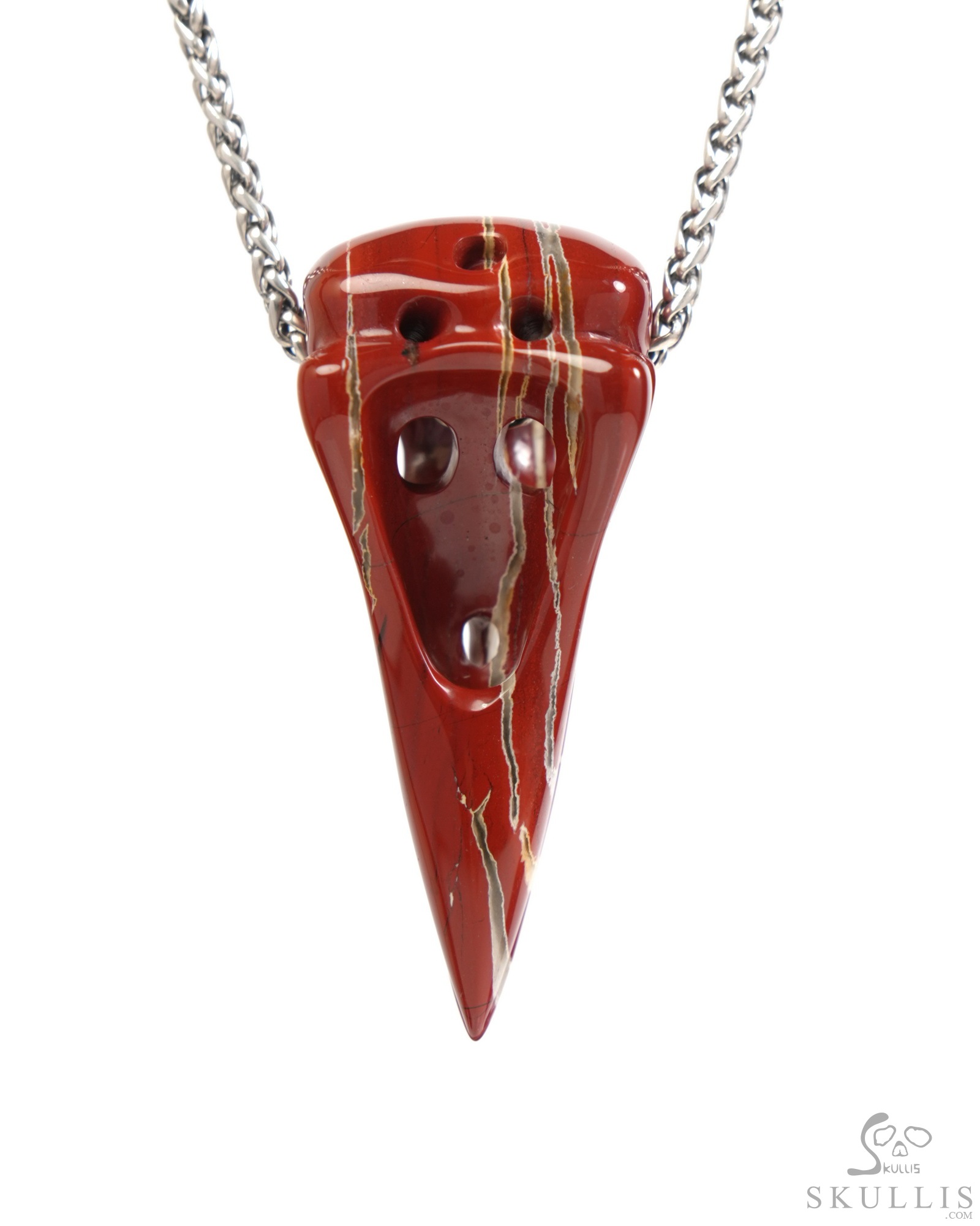 Night Pathfinder - Necklace of 2.3" Red Jasper Hand Carved Crystal Skull Pendant, Skull Jewelry Night Pathfinder - Necklace of 2.3" Red Jasper Hand Carved Crystal Skull Pendant, Skull Jewelry
