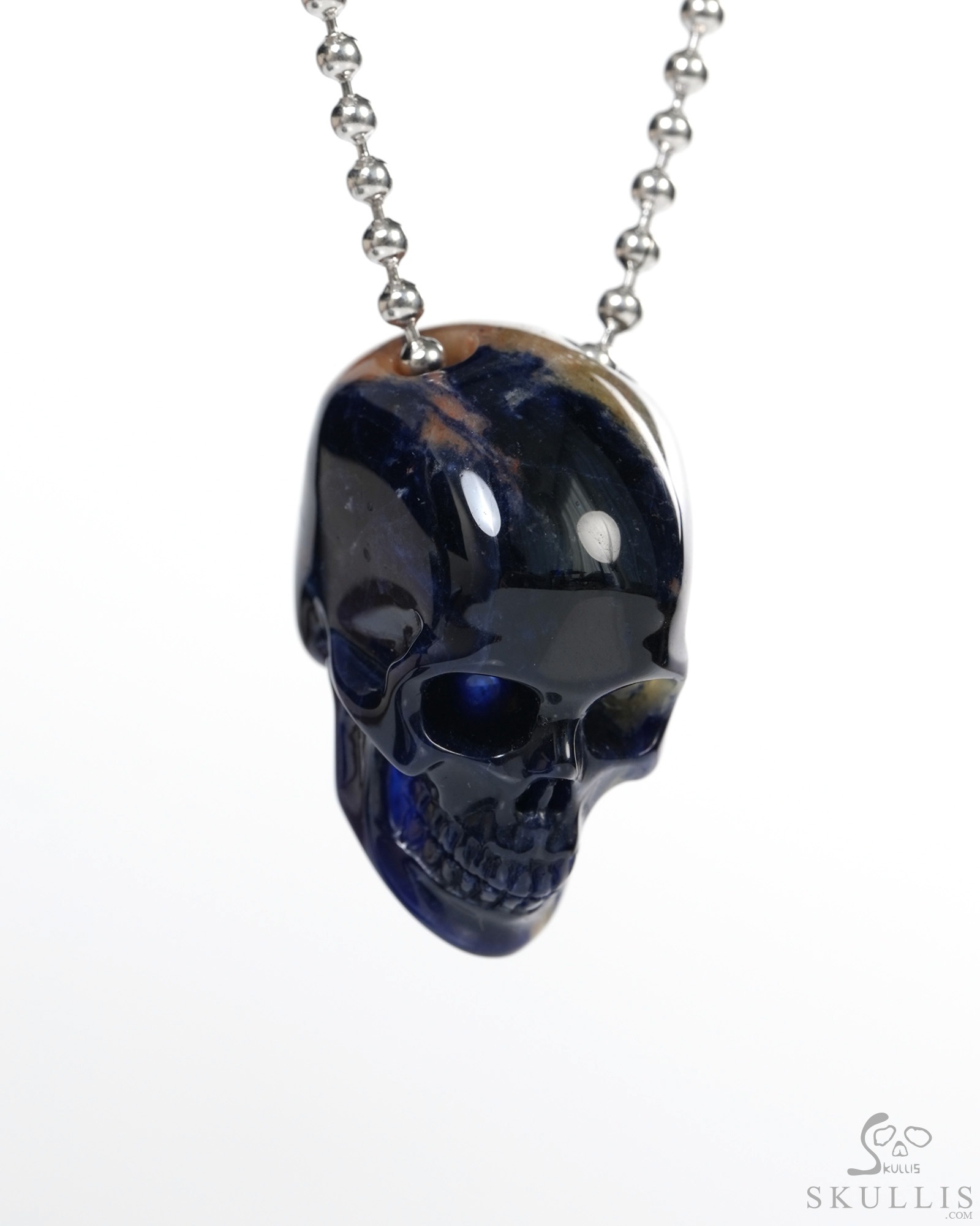 Hollow Essence - Necklace of 1.4" Sodalite Hand Carved Crystal Skull Pendant, Skull Jewelry Hollow Essence - Necklace of 1.4" Sodalite Hand Carved Crystal Skull Pendant, Skull Jewelry