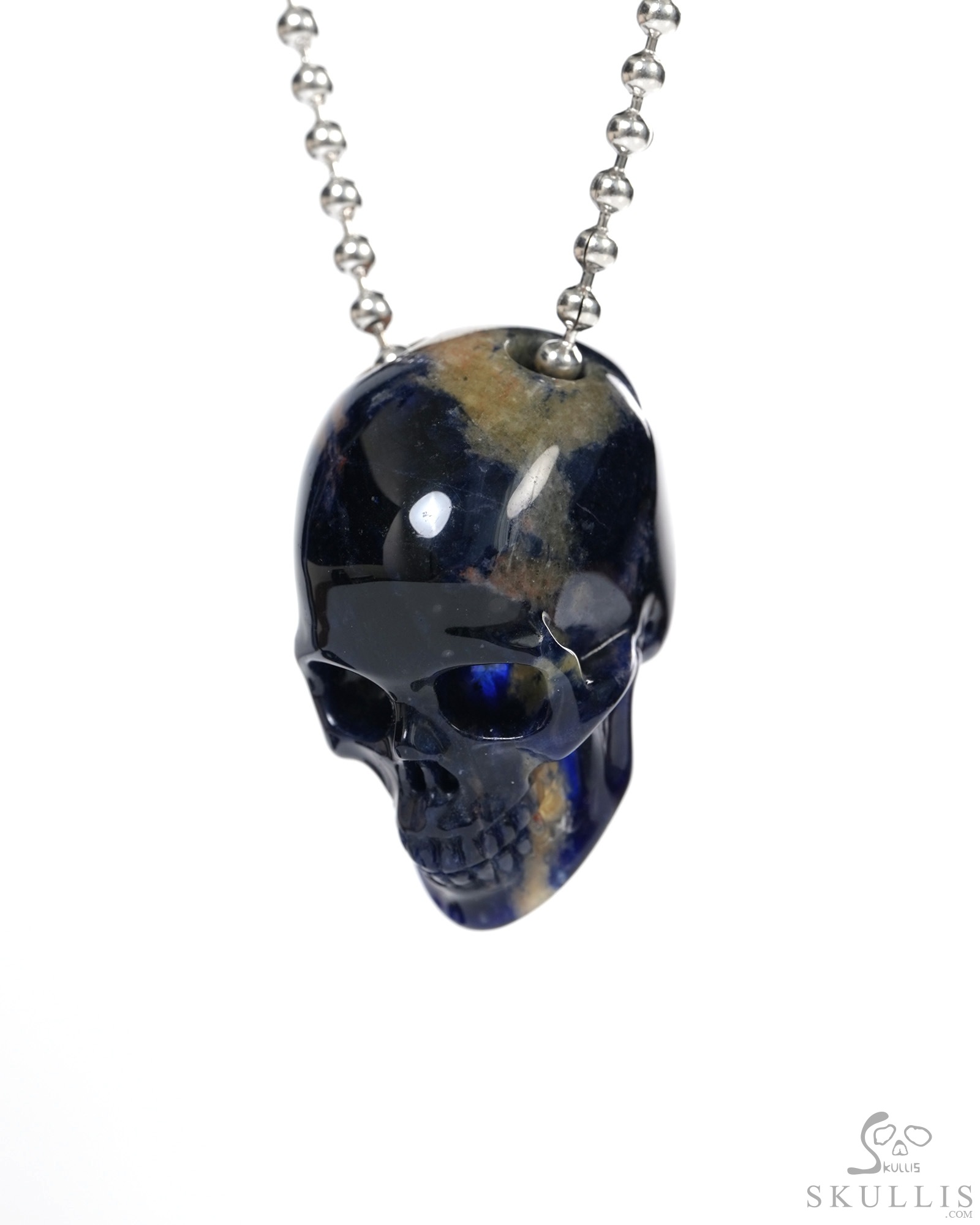Hollow Essence - Necklace of 1.4" Sodalite Hand Carved Crystal Skull Pendant, Skull Jewelry Hollow Essence - Necklace of 1.4" Sodalite Hand Carved Crystal Skull Pendant, Skull Jewelry