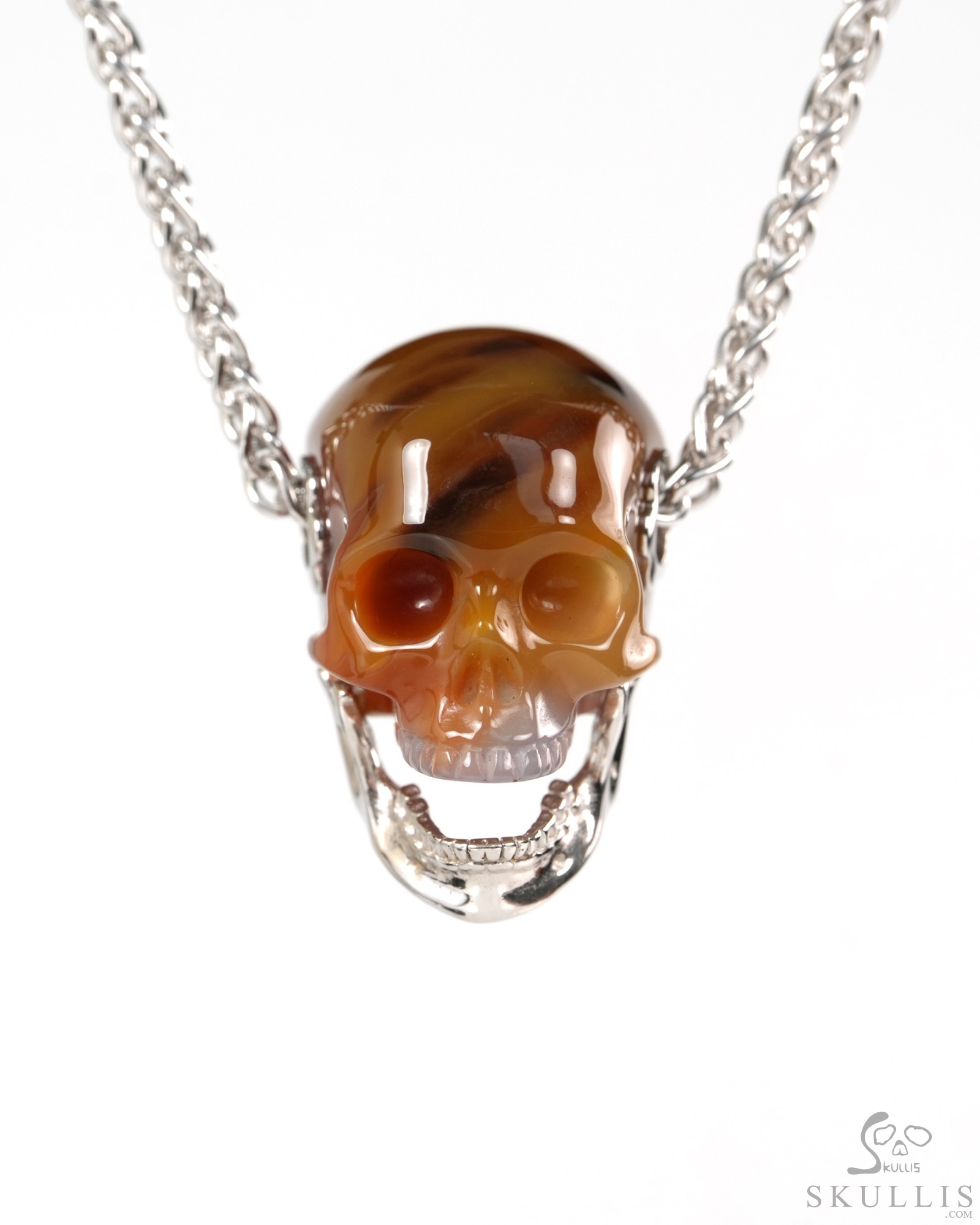 Necklace of 0.9" Agate Hand Carved Crystal Skull Pendant, Crystal Healing Skull Jewelry, for Women & Men Necklace of 0.9" Agate Hand Carved Crystal Skull Pendant, Crystal Healing Skull Jewelry, for Women & Men