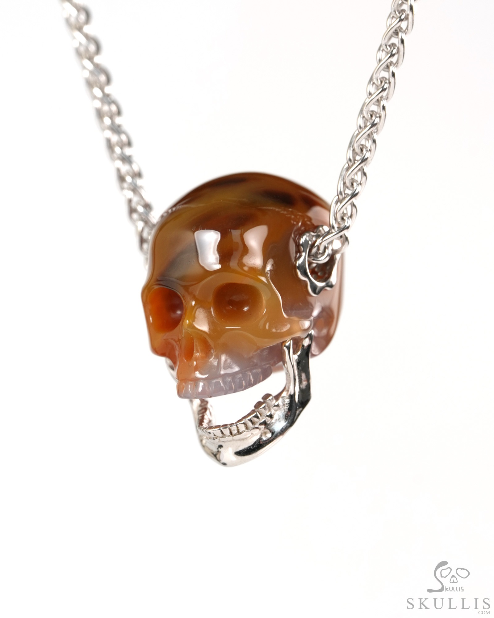 Necklace of 0.9" Agate Hand Carved Crystal Skull Pendant, Crystal Healing Skull Jewelry, for Women & Men Necklace of 0.9" Agate Hand Carved Crystal Skull Pendant, Crystal Healing Skull Jewelry, for Women & Men