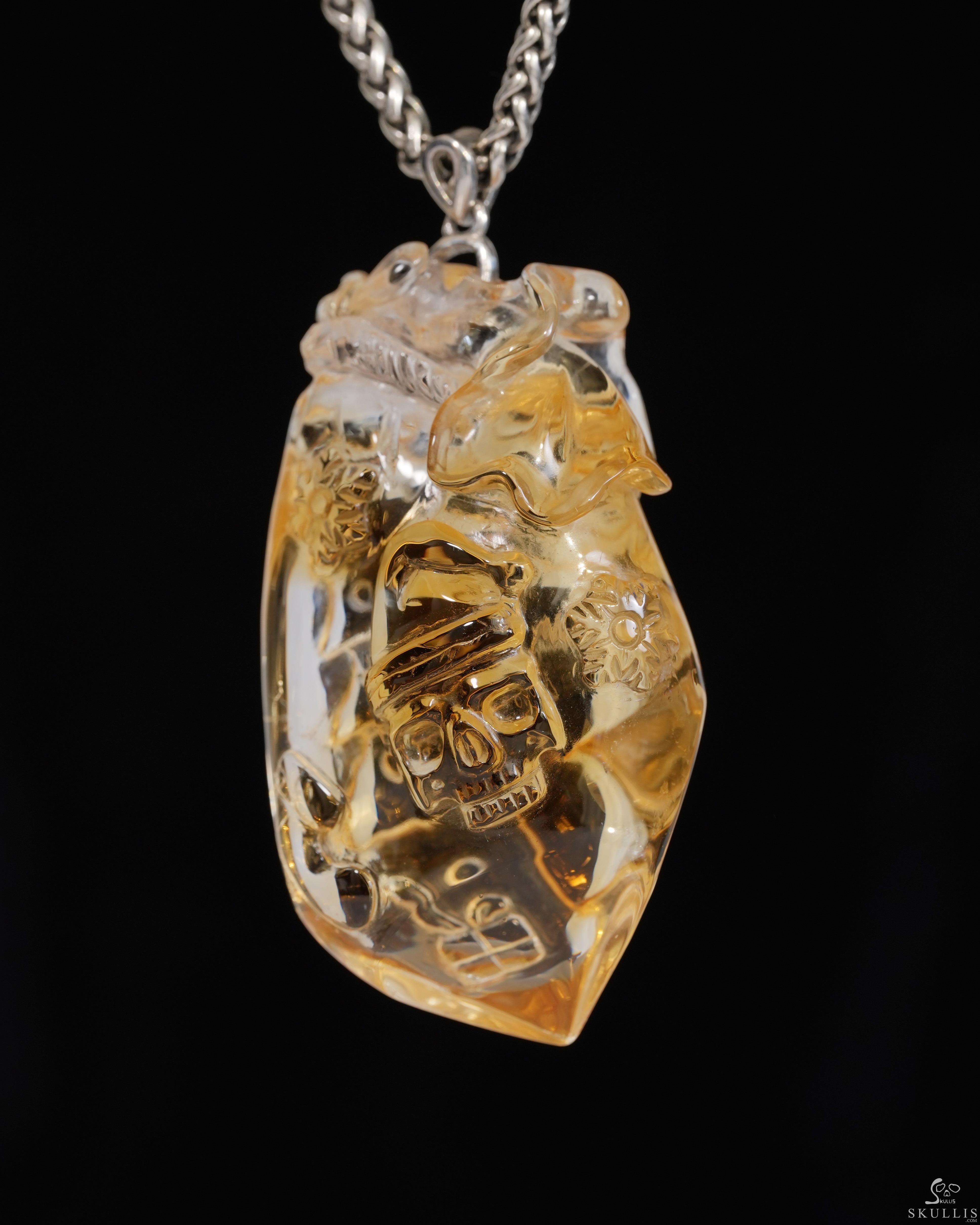 Merry Christmas! Citrine Gem Christmas Skull Pendant or Necklace with Bail in 925 Sterling Silver Merry Christmas! Citrine Gem Christmas Skull Pendant or Necklace with Bail in 925 Sterling Silver