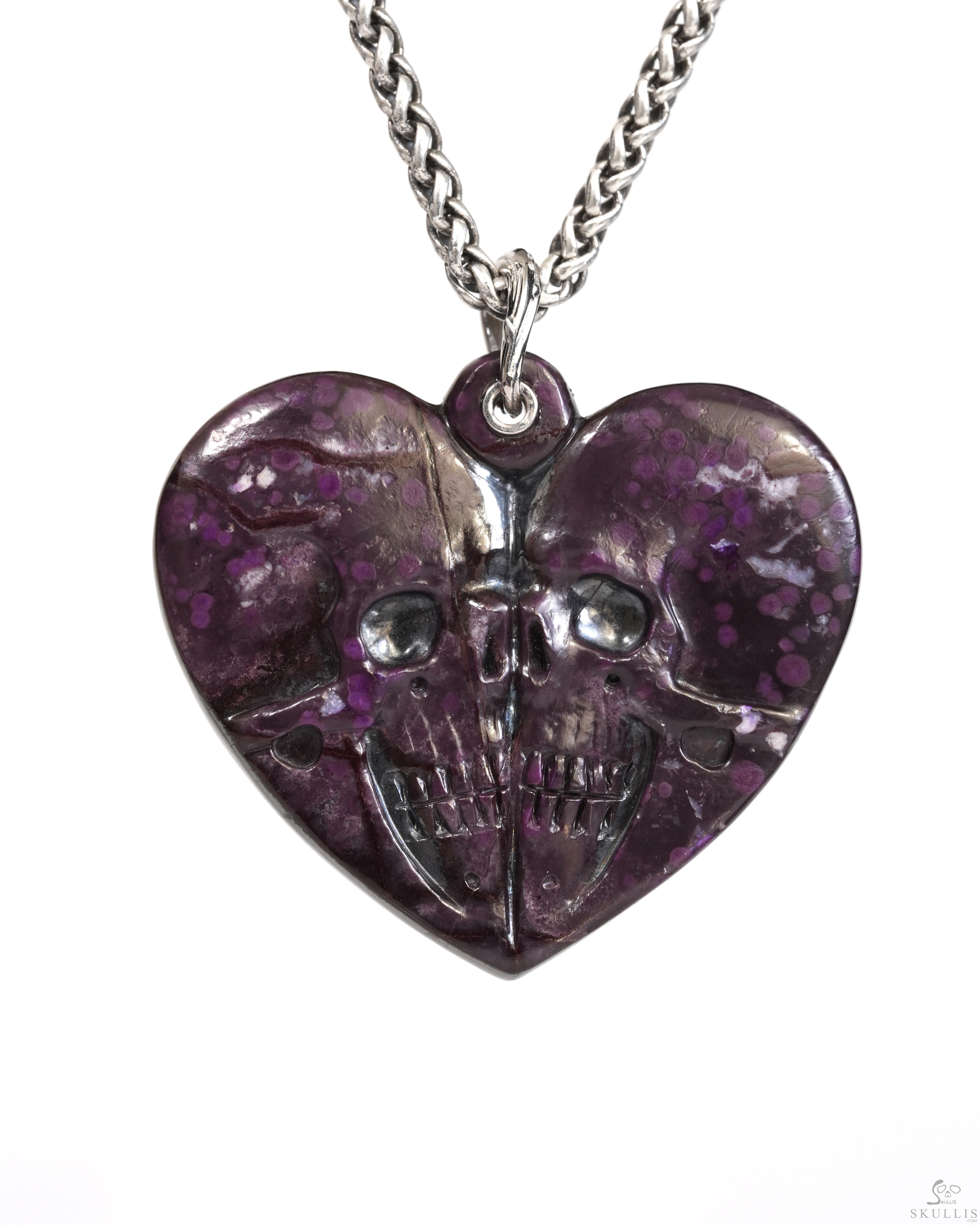 Gemstone Necklace of 1.7" Sugilite Hand Carved Crystal Skull Pendant, Skull Jewelry Gemstone Necklace of 1.7" Sugilite Hand Carved Crystal Skull Pendant, Skull Jewelry