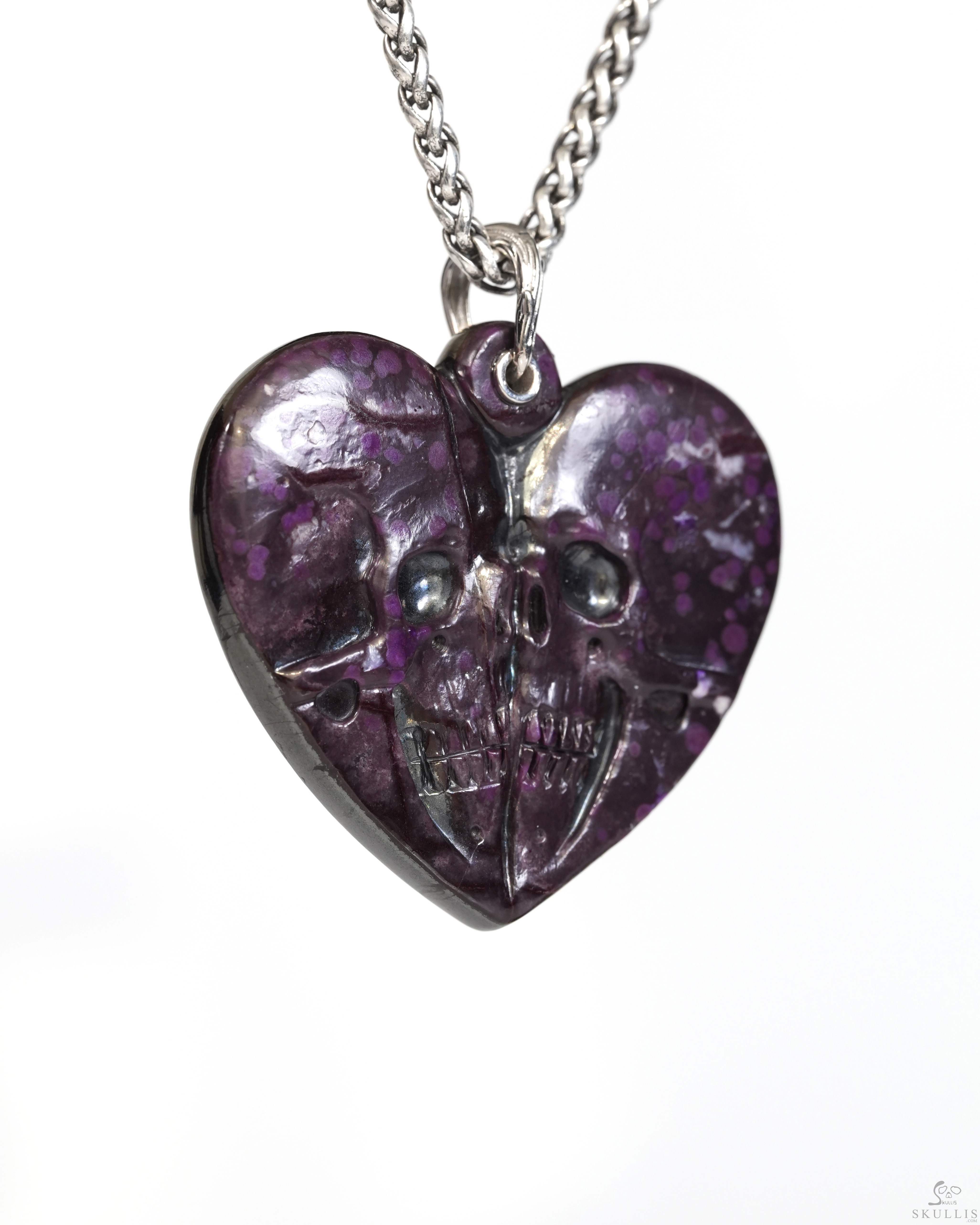 Gemstone Necklace of 1.7" Sugilite Hand Carved Crystal Skull Pendant, Skull Jewelry Gemstone Necklace of 1.7" Sugilite Hand Carved Crystal Skull Pendant, Skull Jewelry