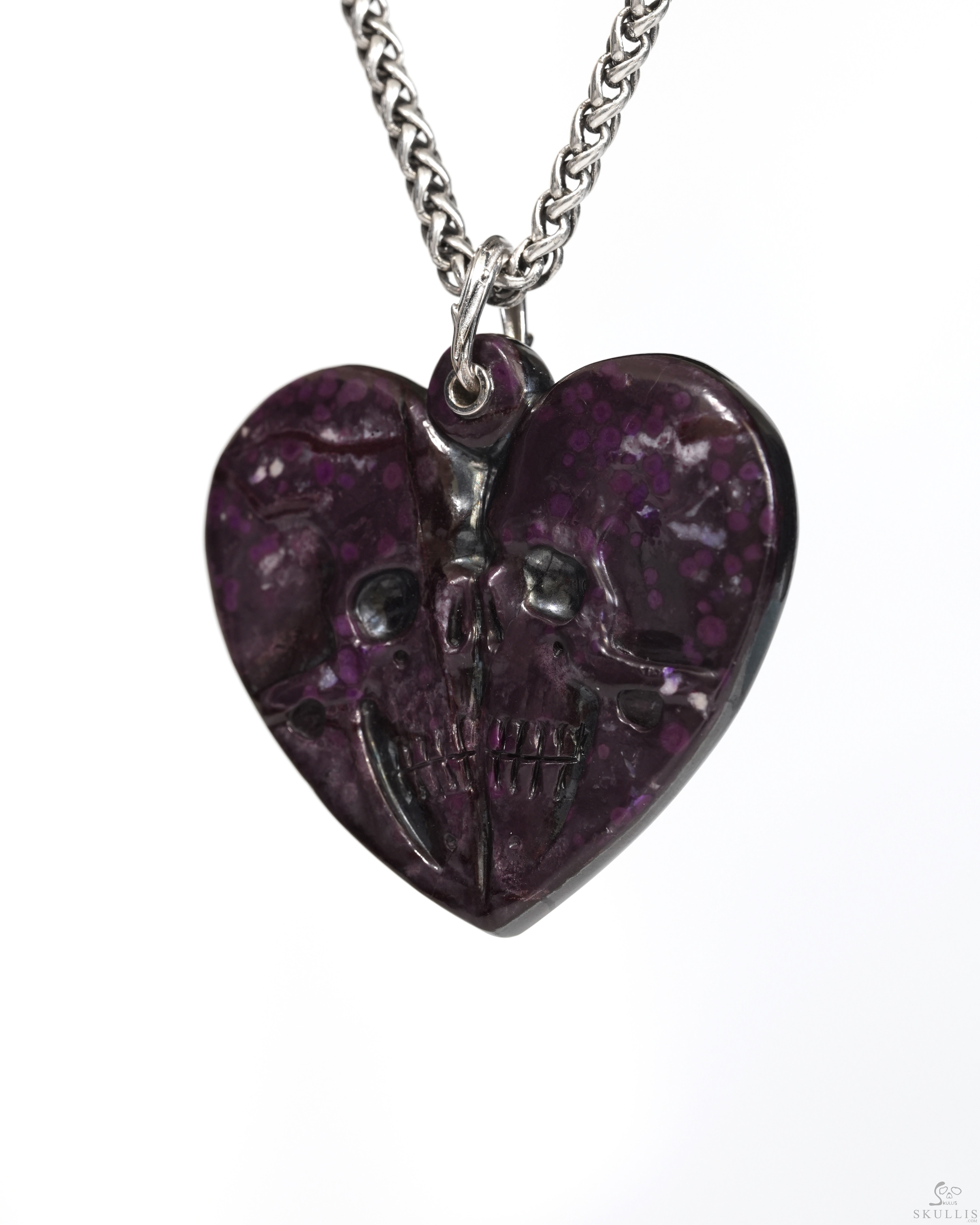 Gemstone Necklace of 1.7" Sugilite Hand Carved Crystal Skull Pendant, Skull Jewelry Gemstone Necklace of 1.7" Sugilite Hand Carved Crystal Skull Pendant, Skull Jewelry