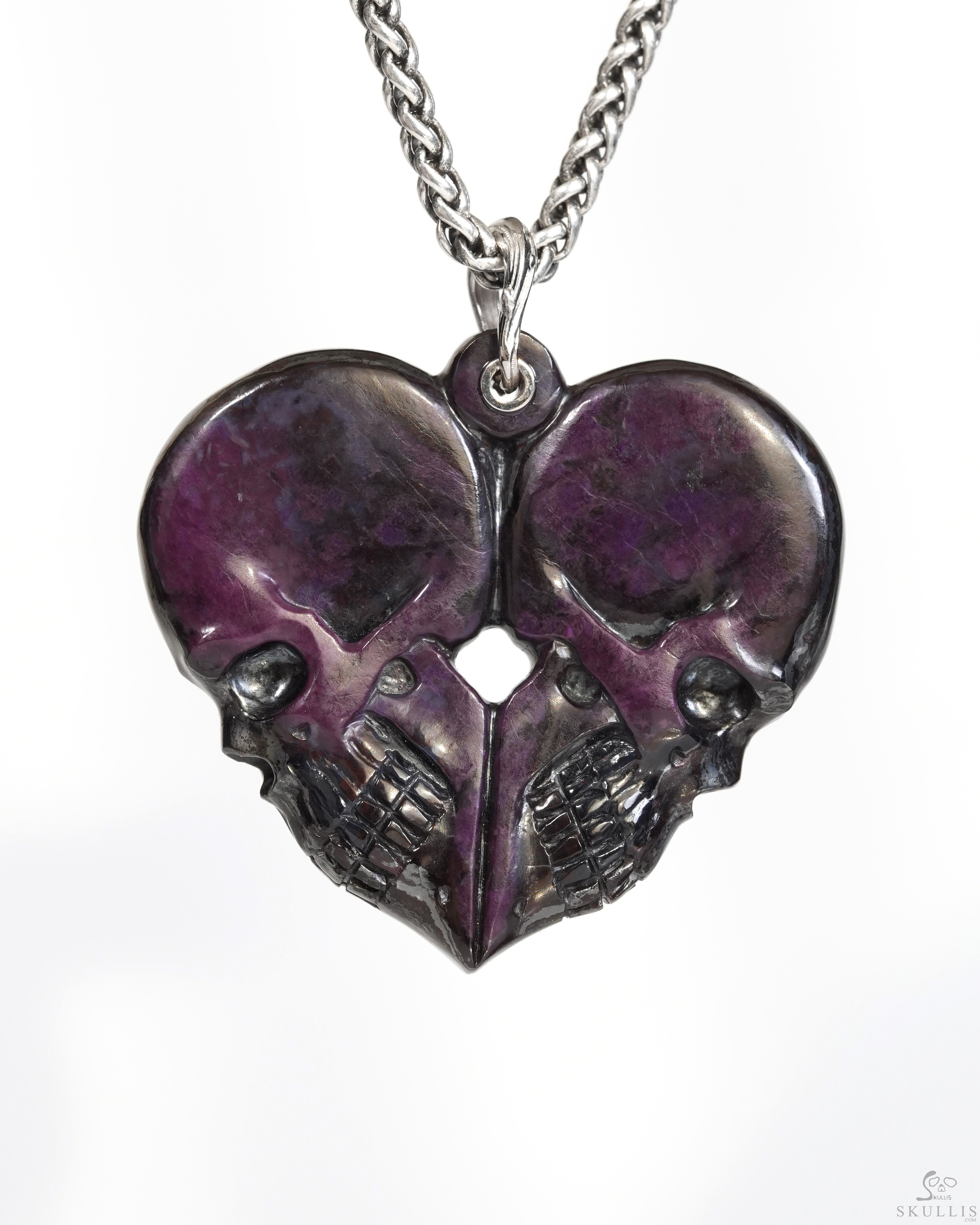 Gemstone Necklace of 1.8" Sugilite Hand Carved Crystal Skull Pendant, Skull Jewelry Gemstone Necklace of 1.8" Sugilite Hand Carved Crystal Skull Pendant, Skull Jewelry