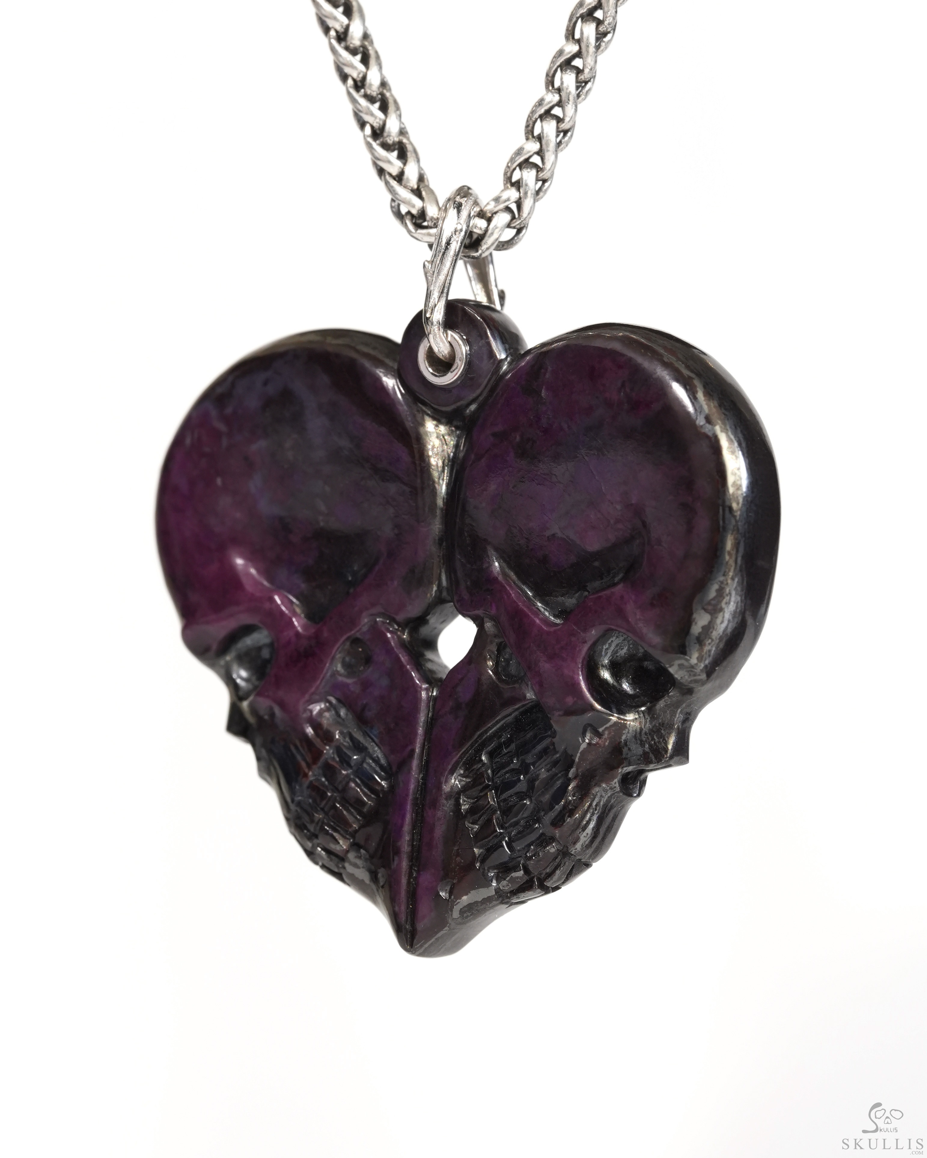 Gemstone Necklace of 1.8" Sugilite Hand Carved Crystal Skull Pendant, Skull Jewelry Gemstone Necklace of 1.8" Sugilite Hand Carved Crystal Skull Pendant, Skull Jewelry