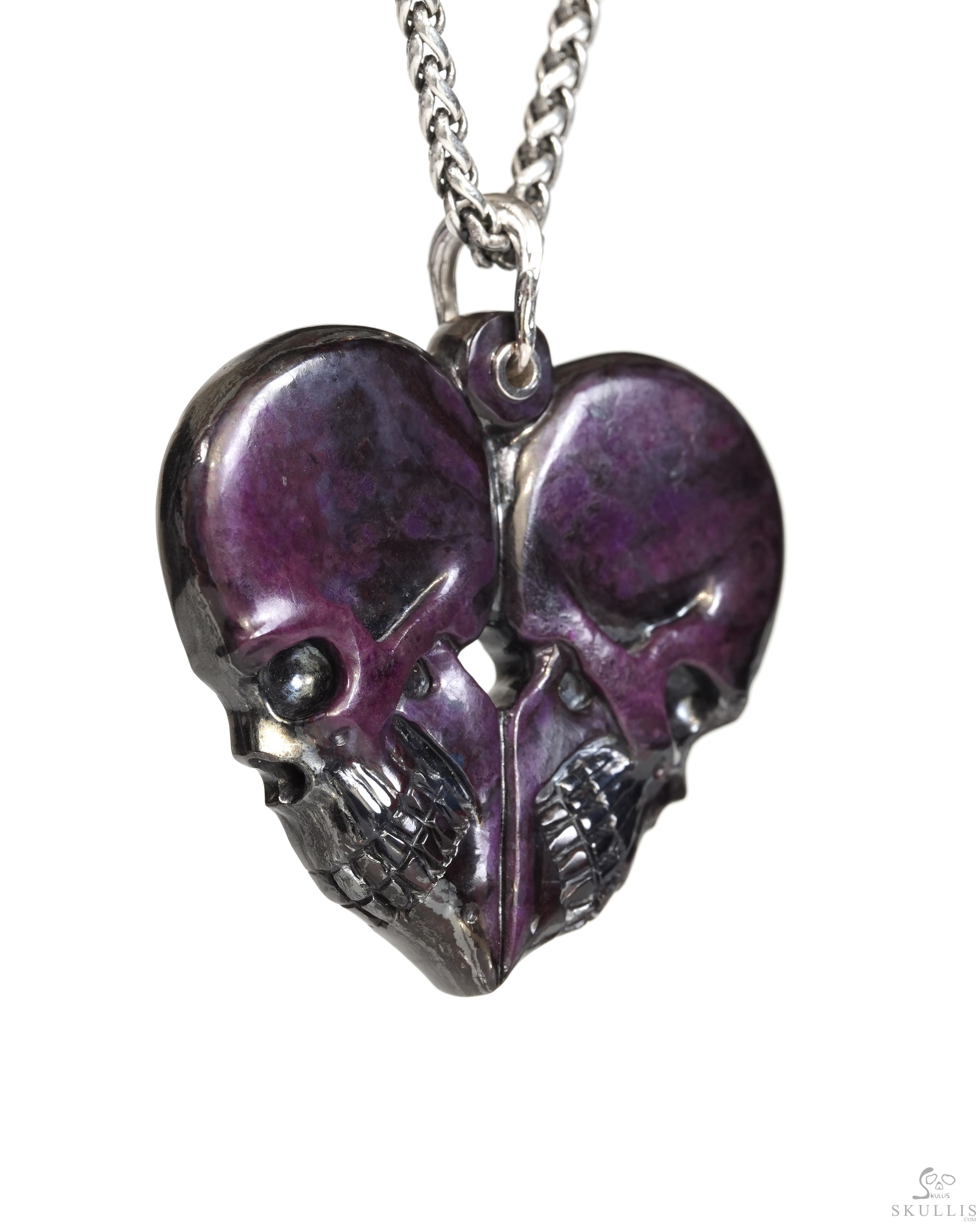 Gemstone Necklace of 1.8" Sugilite Hand Carved Crystal Skull Pendant, Skull Jewelry Gemstone Necklace of 1.8" Sugilite Hand Carved Crystal Skull Pendant, Skull Jewelry