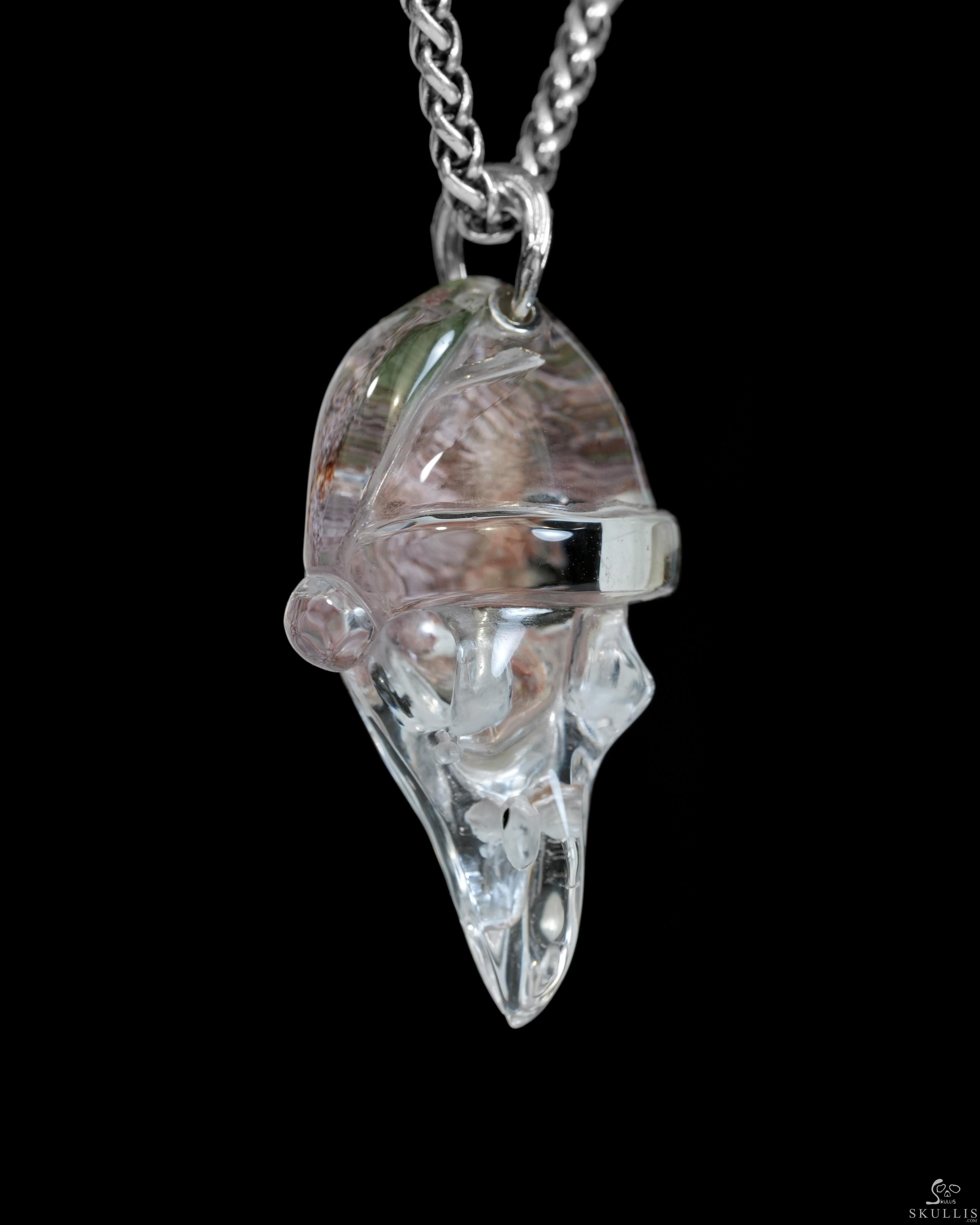 Necklace of 1.9" Phantom Quartz Rock Crystal Hand Carved Crystal Skull Pendant, Skull Jewelry Necklace of 1.9" Phantom Quartz Rock Crystal Hand Carved Crystal Skull Pendant, Skull Jewelry