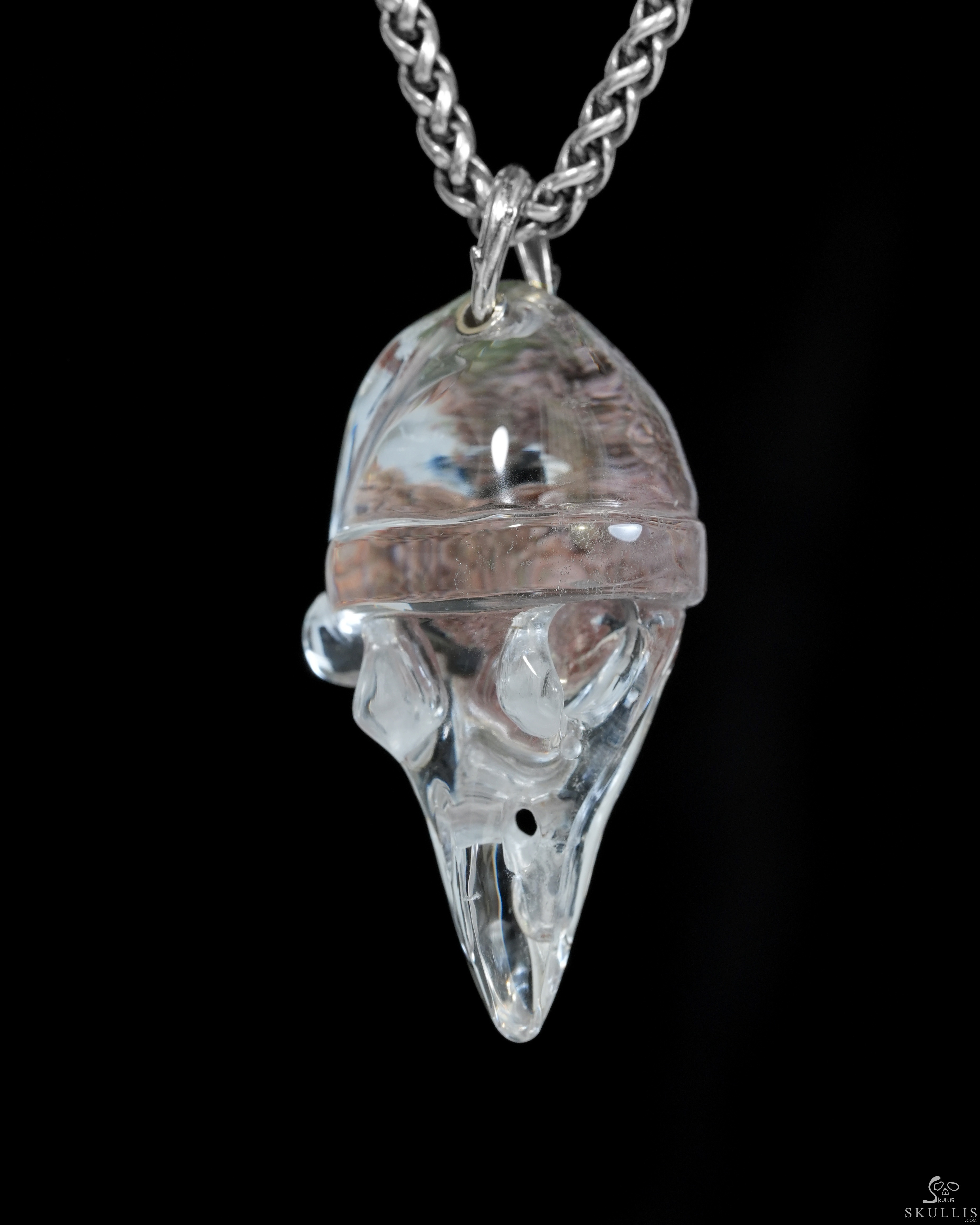 Necklace of 1.9" Phantom Quartz Rock Crystal Hand Carved Crystal Skull Pendant, Skull Jewelry Necklace of 1.9" Phantom Quartz Rock Crystal Hand Carved Crystal Skull Pendant, Skull Jewelry