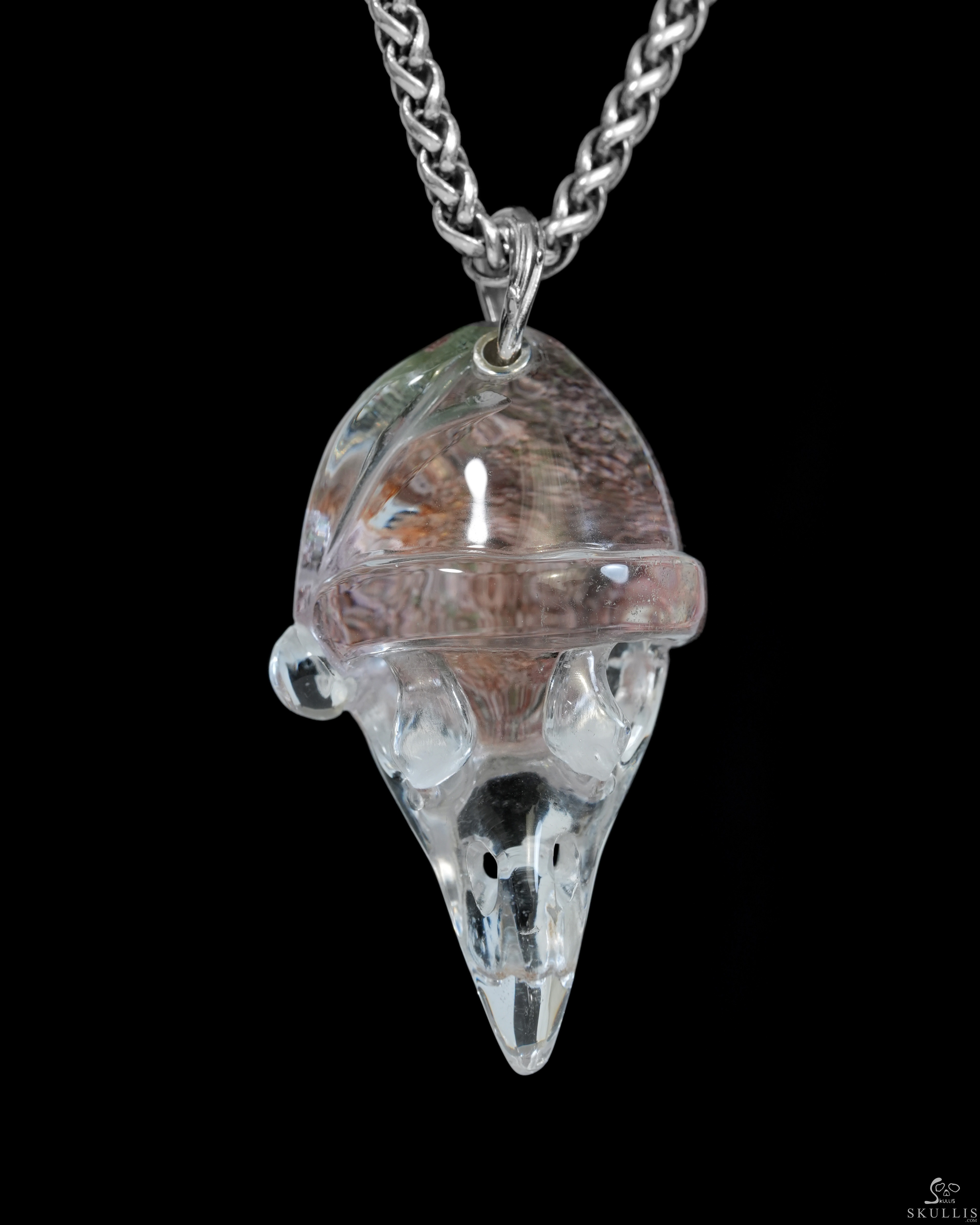 Necklace of 1.9" Phantom Quartz Rock Crystal Hand Carved Crystal Skull Pendant, Skull Jewelry Necklace of 1.9" Phantom Quartz Rock Crystal Hand Carved Crystal Skull Pendant, Skull Jewelry