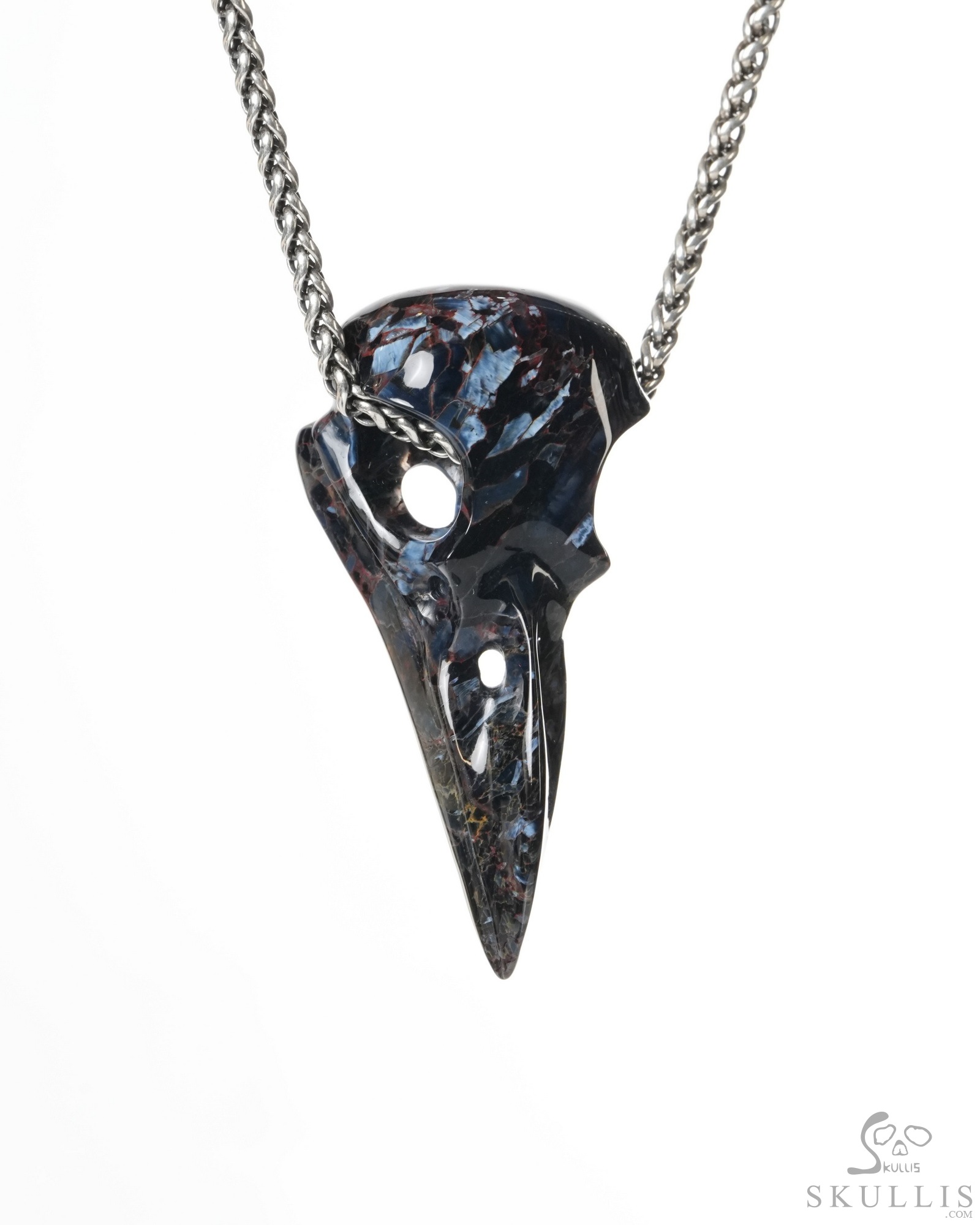 Night Pathfinder - 2.0" Pietersite Hand Carved Crystal Raven Skull Pendant, Crystal Healing Skull Jewelry, for Women & Men Night Pathfinder - 2.0" Pietersite Hand Carved Crystal Raven Skull Pendant, Crystal Healing Skull Jewelry, for Women & Men