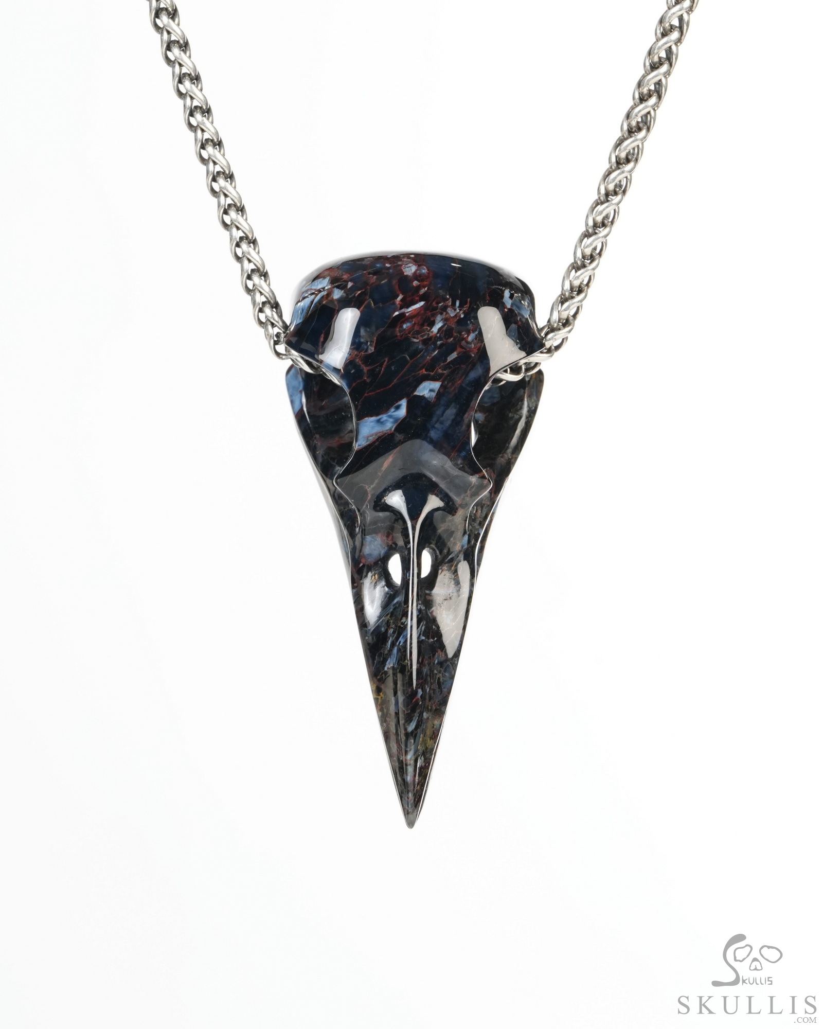 Night Pathfinder - 2.0" Pietersite Hand Carved Crystal Raven Skull Pendant, Crystal Healing Skull Jewelry, for Women & Men Night Pathfinder - 2.0" Pietersite Hand Carved Crystal Raven Skull Pendant, Crystal Healing Skull Jewelry, for Women & Men