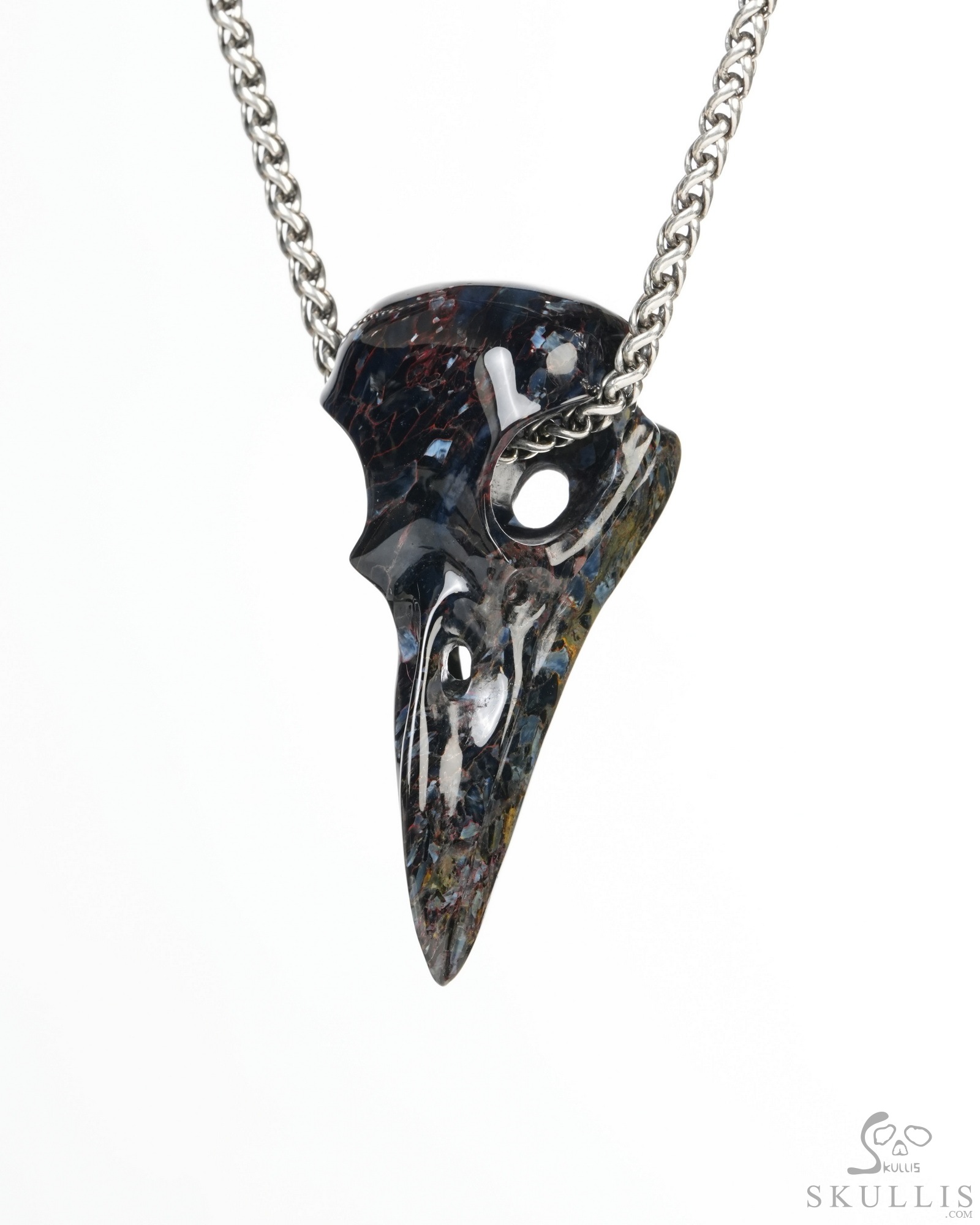 Night Pathfinder - 2.0" Pietersite Hand Carved Crystal Raven Skull Pendant, Crystal Healing Skull Jewelry, for Women & Men Night Pathfinder - 2.0" Pietersite Hand Carved Crystal Raven Skull Pendant, Crystal Healing Skull Jewelry, for Women & Men
