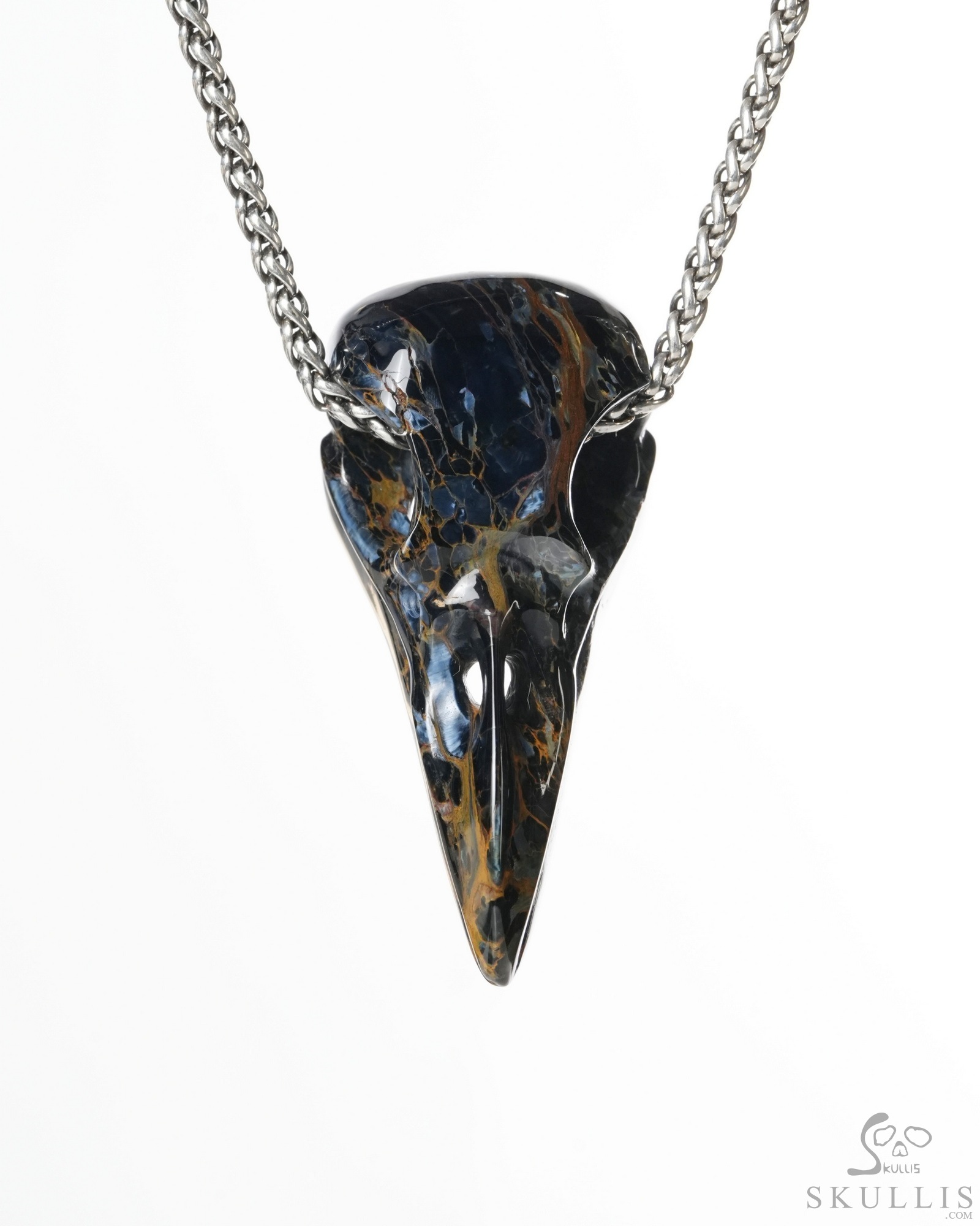 Night Pathfinder - 2.0" Pietersite Hand Carved Crystal Raven Skull Pendant, Crystal Healing Skull Jewelry, for Women & Men Night Pathfinder - 2.0" Pietersite Hand Carved Crystal Raven Skull Pendant, Crystal Healing Skull Jewelry, for Women & Men