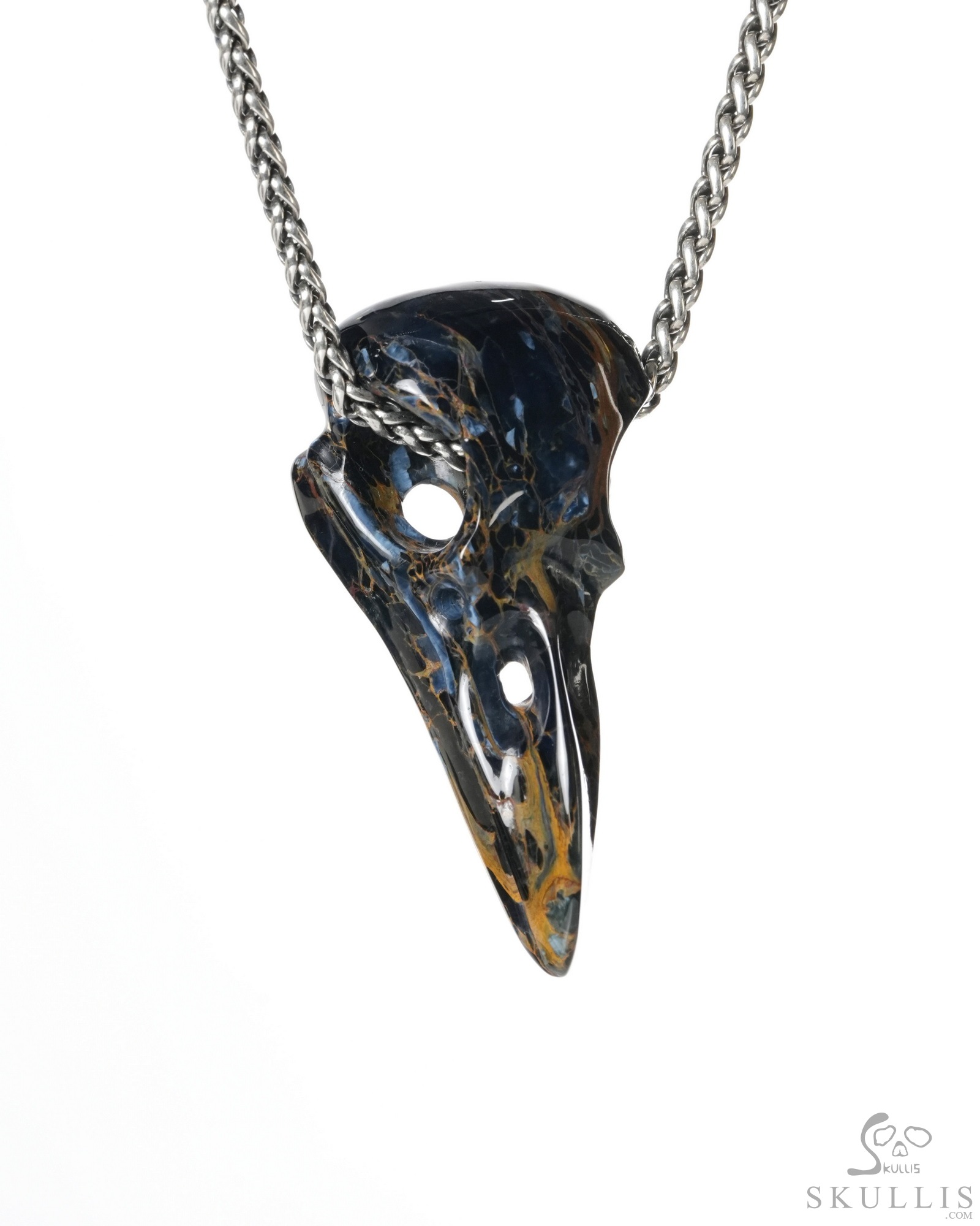 Night Pathfinder - 2.0" Pietersite Hand Carved Crystal Raven Skull Pendant, Crystal Healing Skull Jewelry, for Women & Men Night Pathfinder - 2.0" Pietersite Hand Carved Crystal Raven Skull Pendant, Crystal Healing Skull Jewelry, for Women & Men