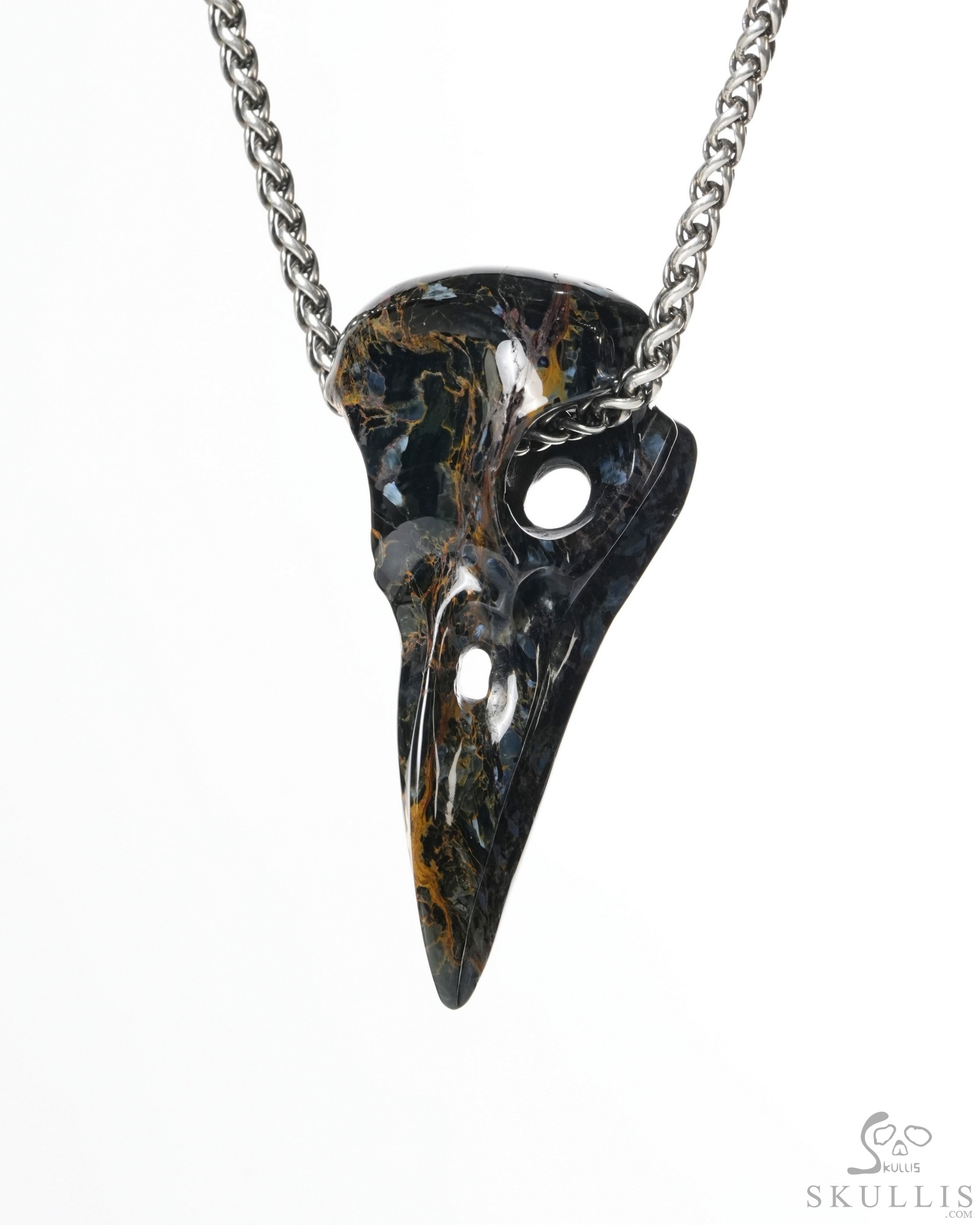 Night Pathfinder - 2.0" Pietersite Hand Carved Crystal Raven Skull Pendant, Crystal Healing Skull Jewelry, for Women & Men Night Pathfinder - 2.0" Pietersite Hand Carved Crystal Raven Skull Pendant, Crystal Healing Skull Jewelry, for Women & Men