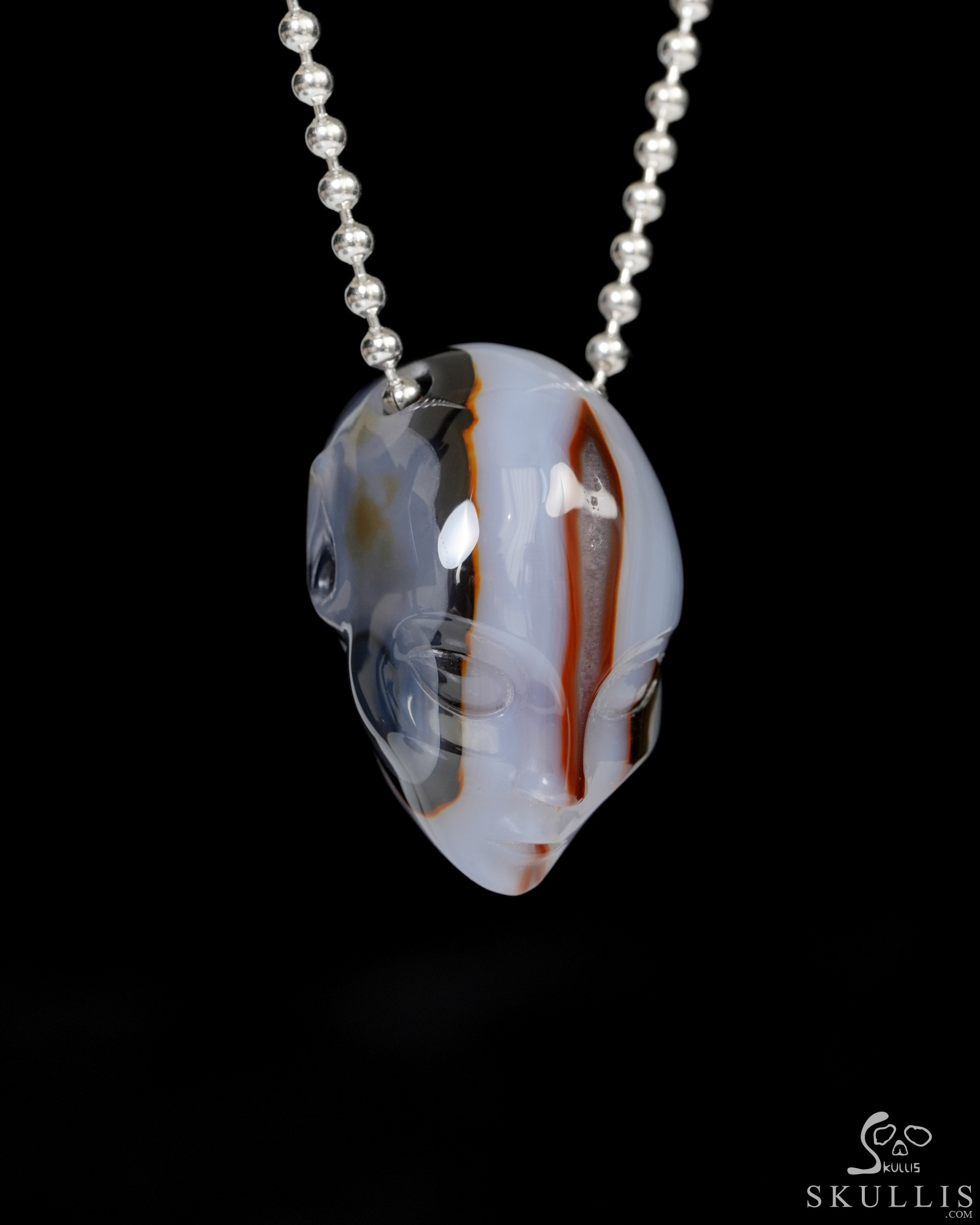 Hollow Essence - Necklace of 1.3" Black Zebra Agate Hand Carved Crystal Skull Pendant, Skull Jewelry Hollow Essence - Necklace of 1.3" Black Zebra Agate Hand Carved Crystal Skull Pendant, Skull Jewelry