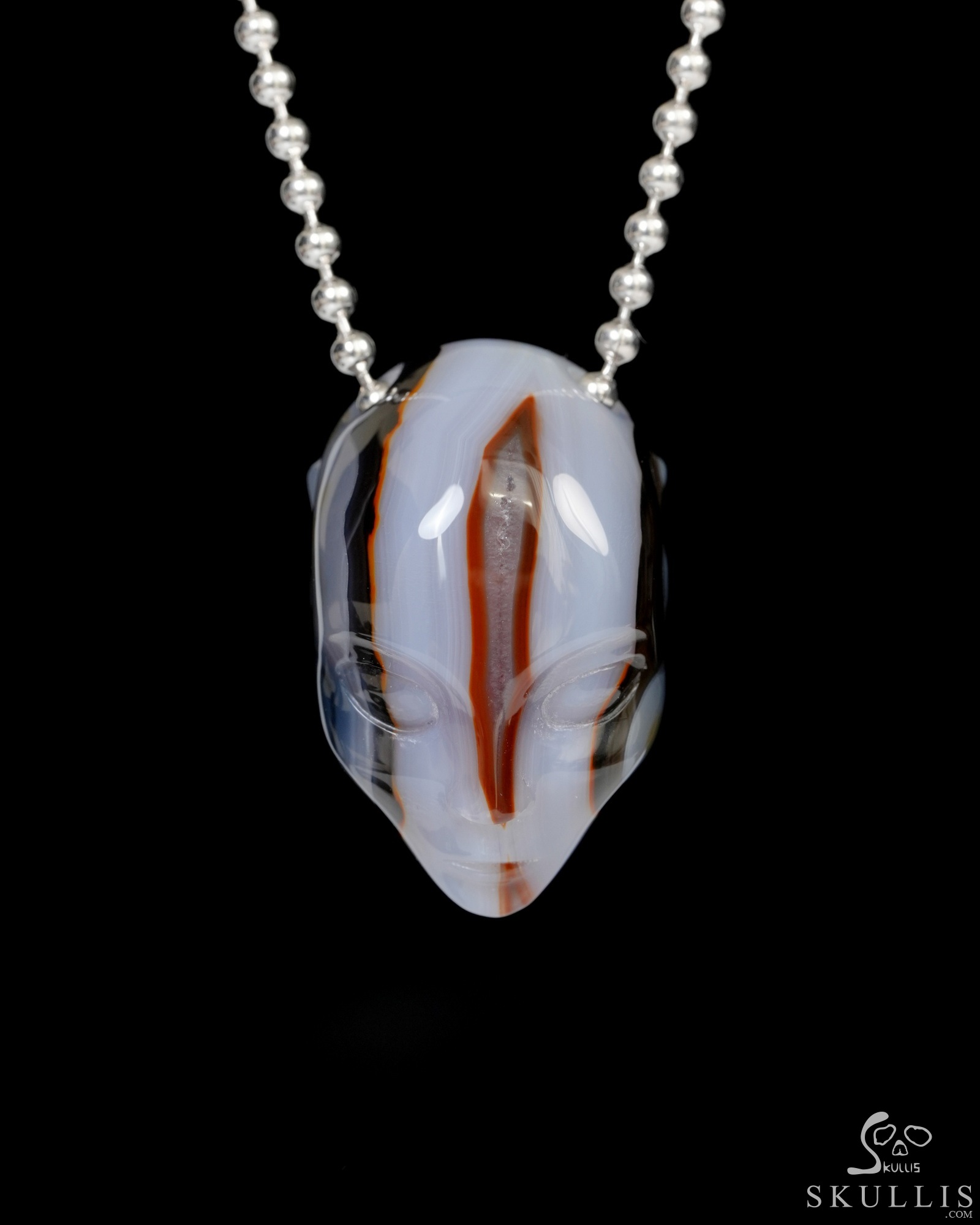 Hollow Essence - Necklace of 1.3" Black Zebra Agate Hand Carved Crystal Skull Pendant, Skull Jewelry Hollow Essence - Necklace of 1.3" Black Zebra Agate Hand Carved Crystal Skull Pendant, Skull Jewelry