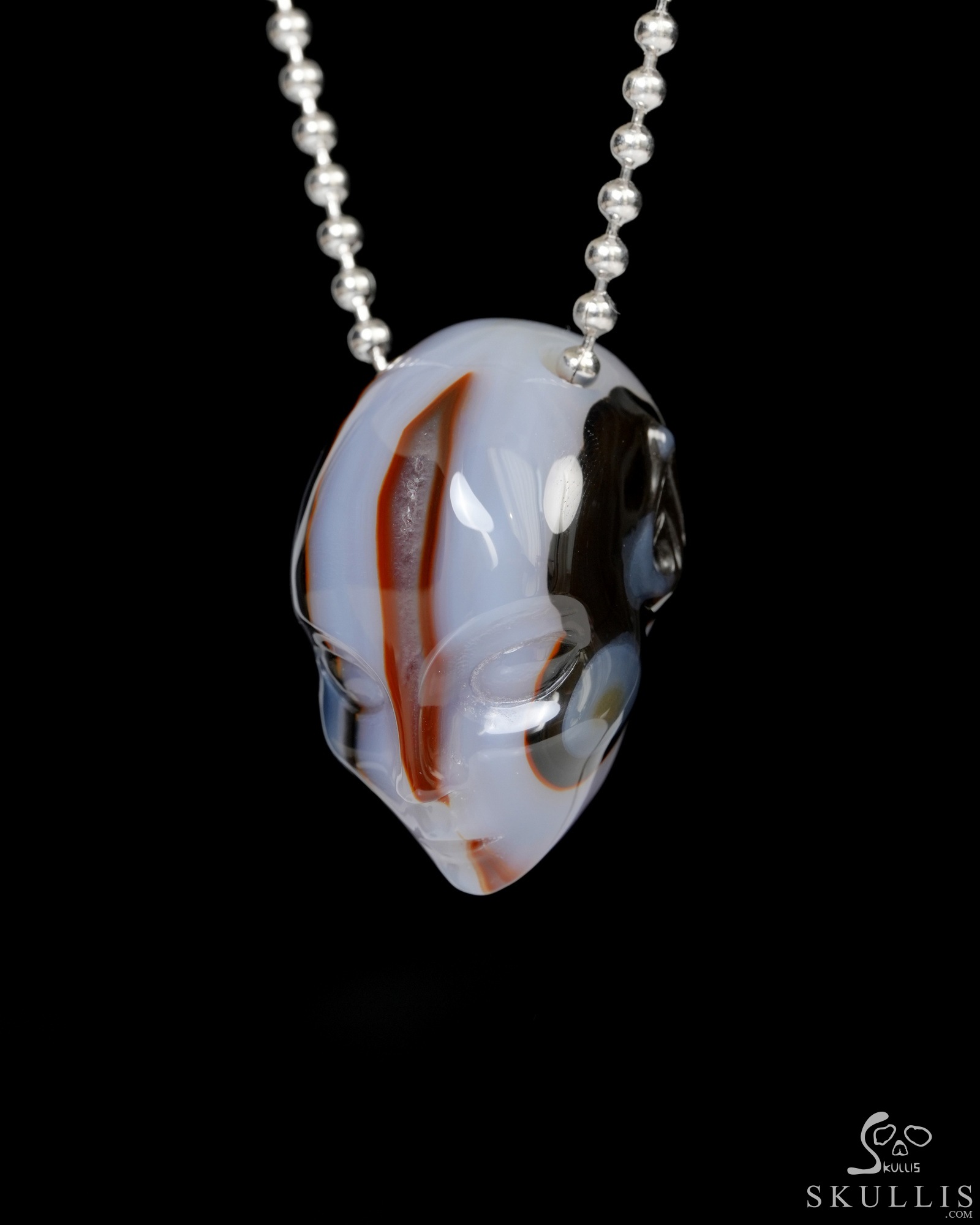 Hollow Essence - Necklace of 1.3" Black Zebra Agate Hand Carved Crystal Skull Pendant, Skull Jewelry Hollow Essence - Necklace of 1.3" Black Zebra Agate Hand Carved Crystal Skull Pendant, Skull Jewelry