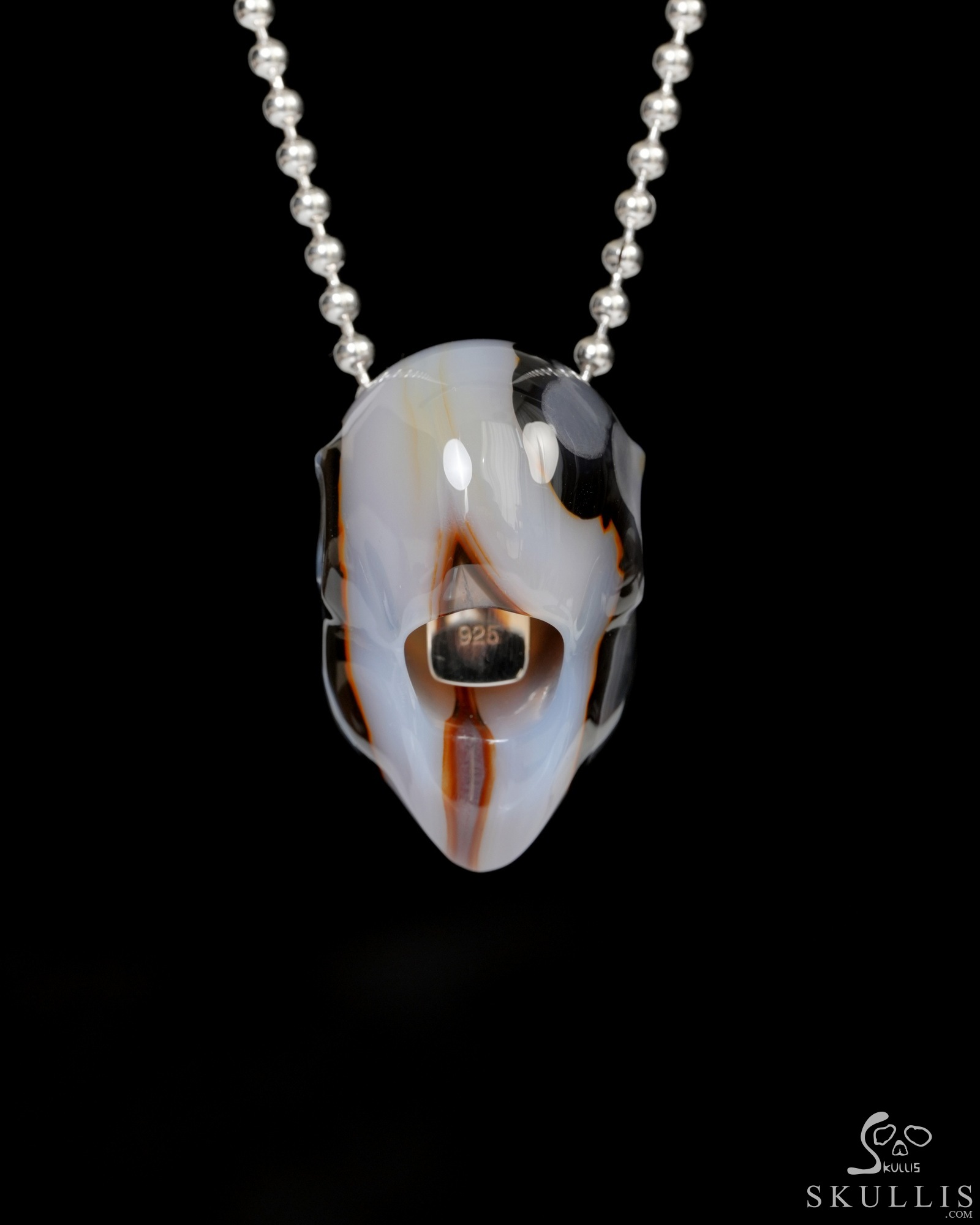 Hollow Essence - Necklace of 1.3" Black Zebra Agate Hand Carved Crystal Skull Pendant, Skull Jewelry Hollow Essence - Necklace of 1.3" Black Zebra Agate Hand Carved Crystal Skull Pendant, Skull Jewelry