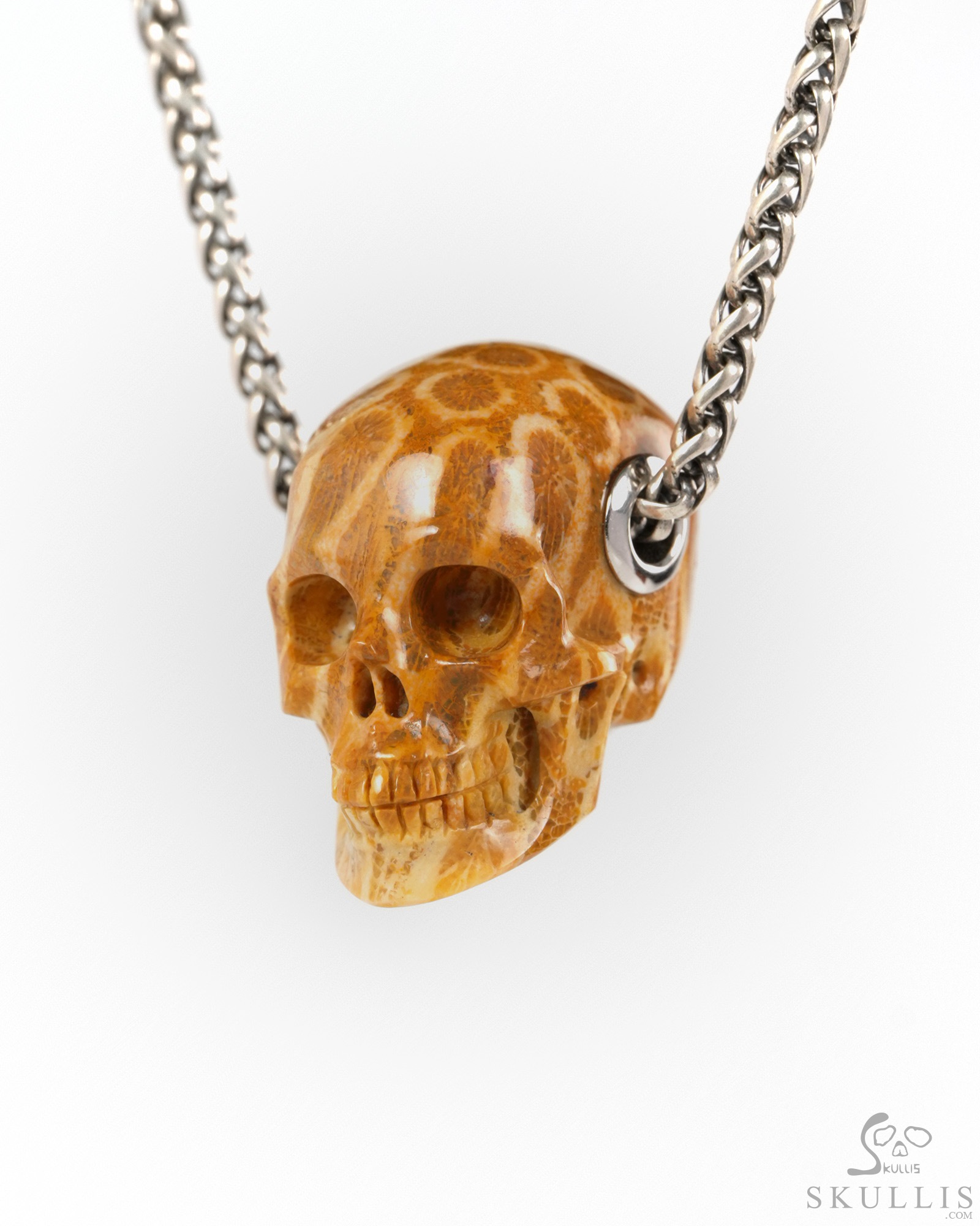 Skullis Signature 1.2" Coral Fossil Hand Carved Crystal Skull Pendant, Crystal Healing Skull Jewelry, for Women & Men Skullis Signature 1.2" Coral Fossil Hand Carved Crystal Skull Pendant, Crystal Healing Skull Jewelry, for Women & Men