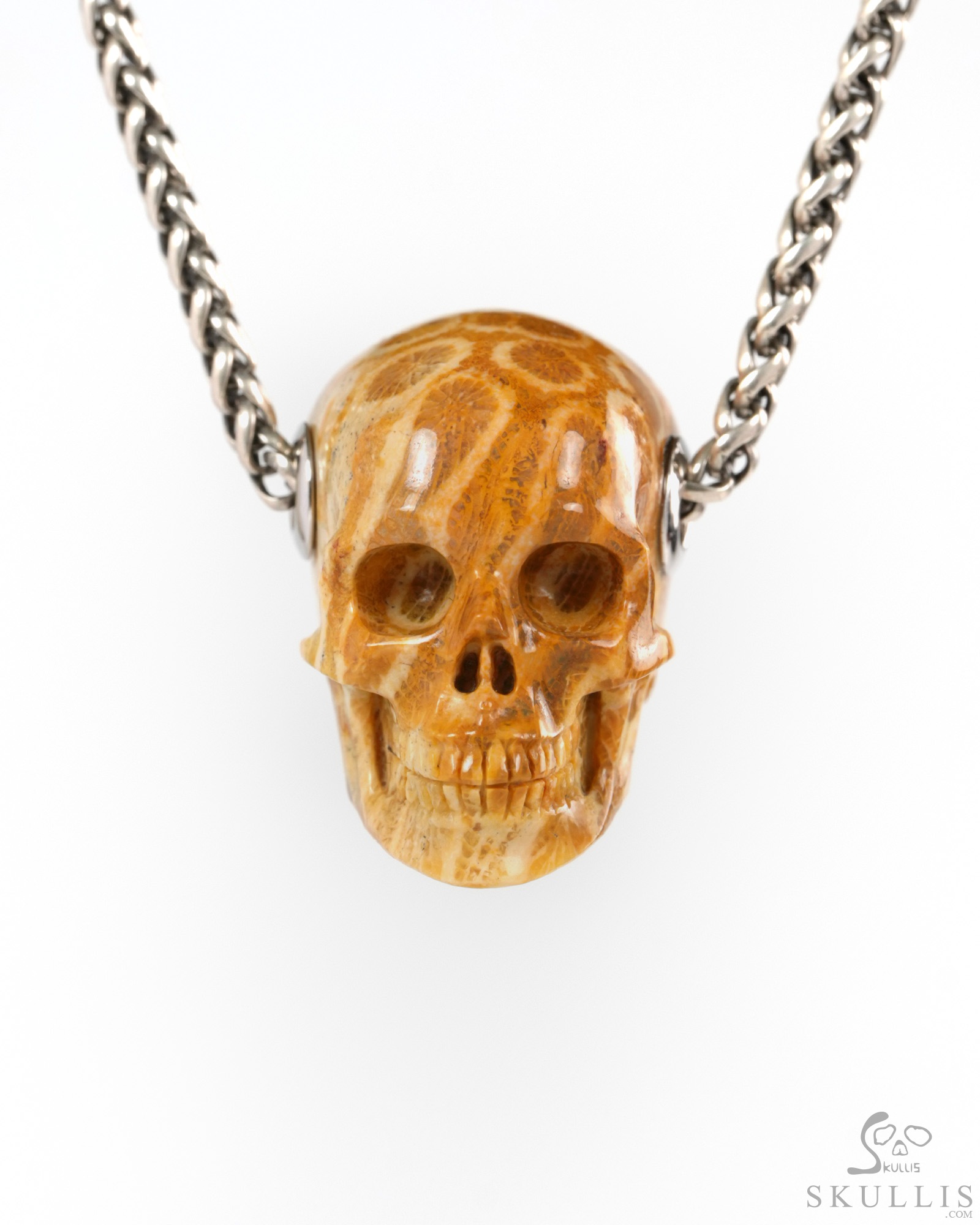 Skullis Signature 1.2" Coral Fossil Hand Carved Crystal Skull Pendant, Crystal Healing Skull Jewelry, for Women & Men Skullis Signature 1.2" Coral Fossil Hand Carved Crystal Skull Pendant, Crystal Healing Skull Jewelry, for Women & Men