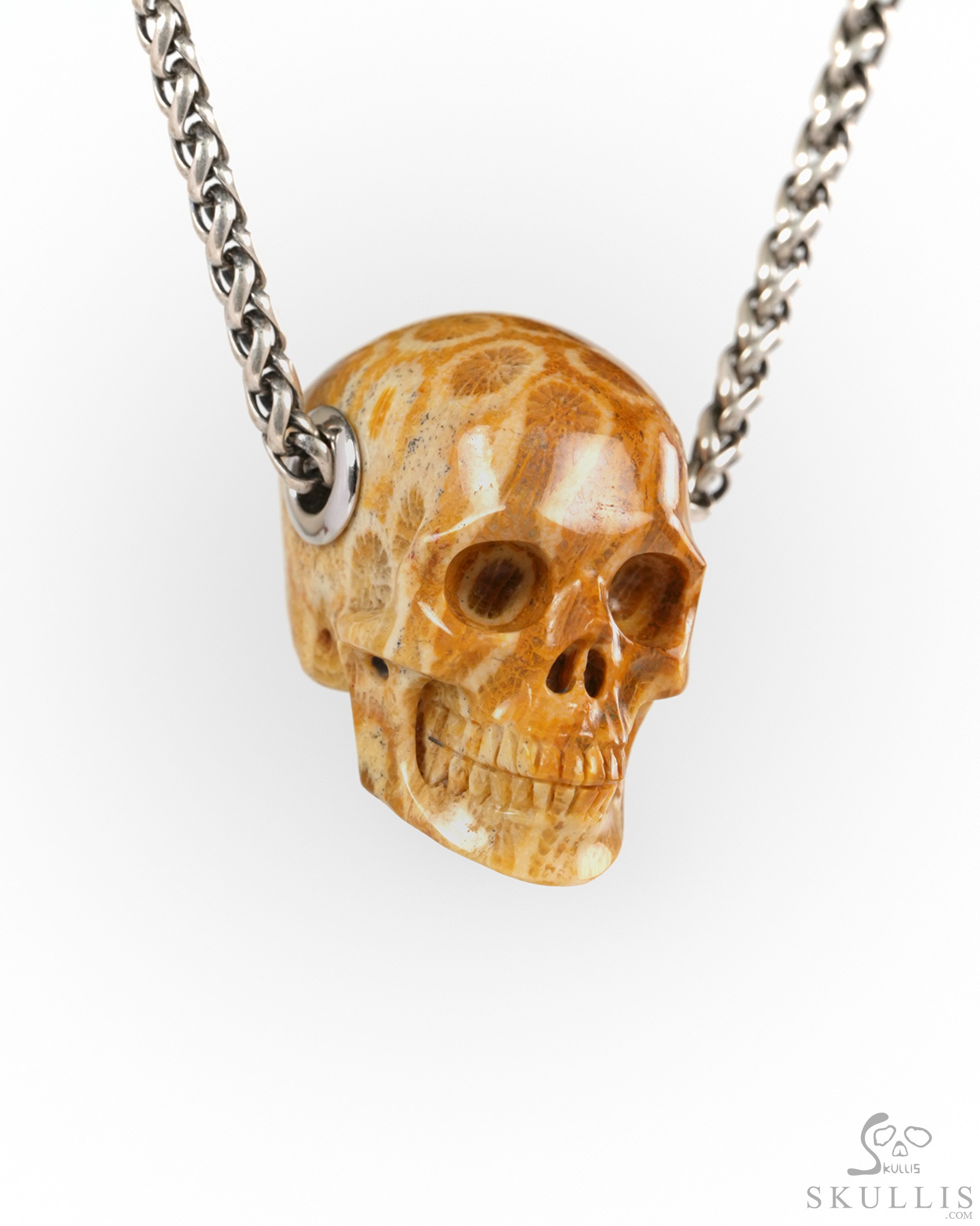 Skullis Signature 1.2" Coral Fossil Hand Carved Crystal Skull Pendant, Crystal Healing Skull Jewelry, for Women & Men Skullis Signature 1.2" Coral Fossil Hand Carved Crystal Skull Pendant, Crystal Healing Skull Jewelry, for Women & Men