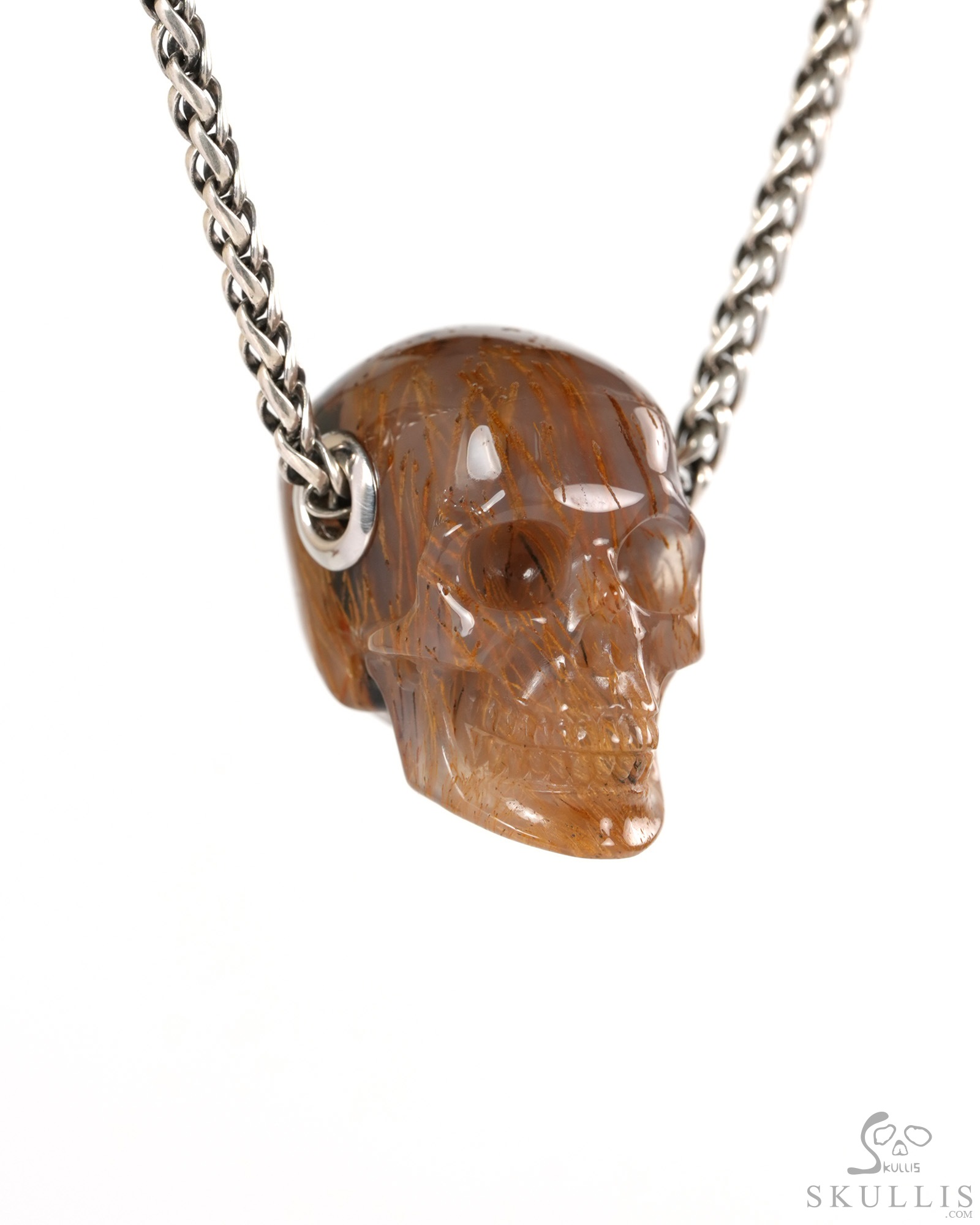 Skullis Signature 1.2" Sagenitic Agate Hand Carved Crystal Skull Pendant, Crystal Healing Skull Jewelry, for Women & Men Skullis Signature 1.2" Sagenitic Agate Hand Carved Crystal Skull Pendant, Crystal Healing Skull Jewelry, for Women & Men