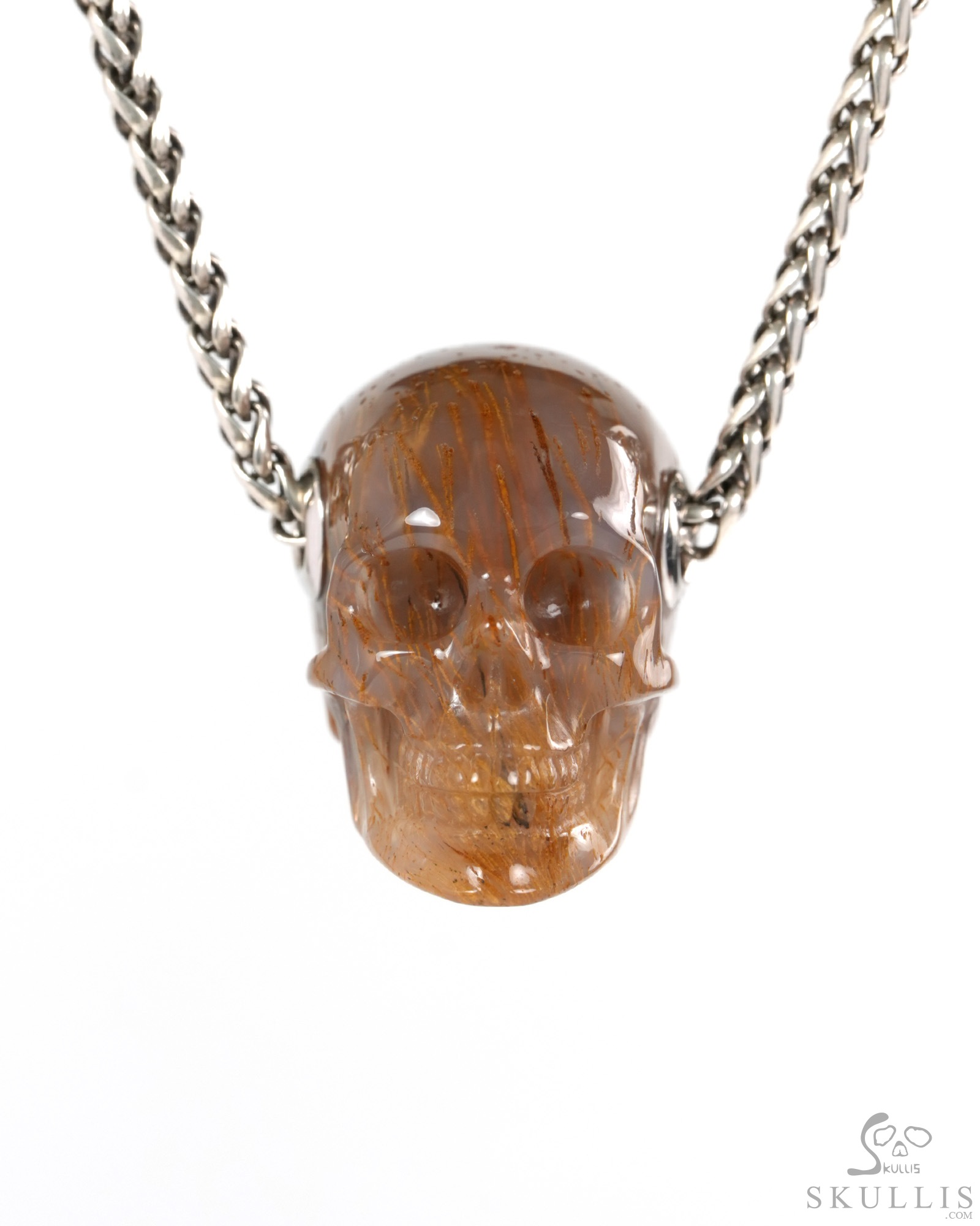 Skullis Signature 1.2" Sagenitic Agate Hand Carved Crystal Skull Pendant, Crystal Healing Skull Jewelry, for Women & Men Skullis Signature 1.2" Sagenitic Agate Hand Carved Crystal Skull Pendant, Crystal Healing Skull Jewelry, for Women & Men