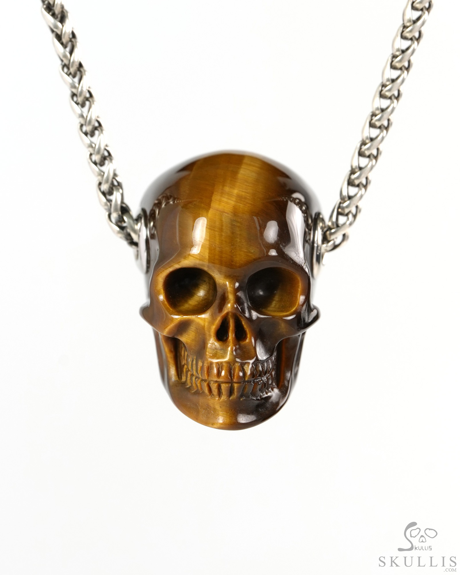Skullis Signature 1.2" Gold Tiger's Eye Hand Carved Crystal Skull Pendant, Crystal Healing Skull Jewelry, for Women & Men Skullis Signature 1.2" Gold Tiger's Eye Hand Carved Crystal Skull Pendant, Crystal Healing Skull Jewelry, for Women & Men