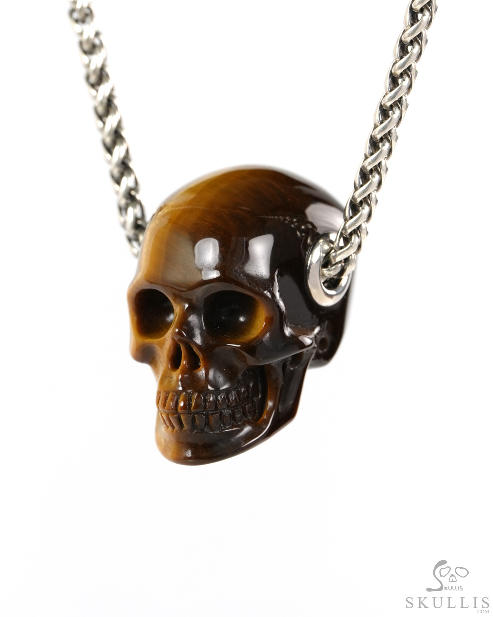 Skullis Signature 1.2" Gold Tiger's Eye Hand Carved Crystal Skull Pendant, Crystal Healing Skull Jewelry, for Women & Men Skullis Signature 1.2" Gold Tiger's Eye Hand Carved Crystal Skull Pendant, Crystal Healing Skull Jewelry, for Women & Men
