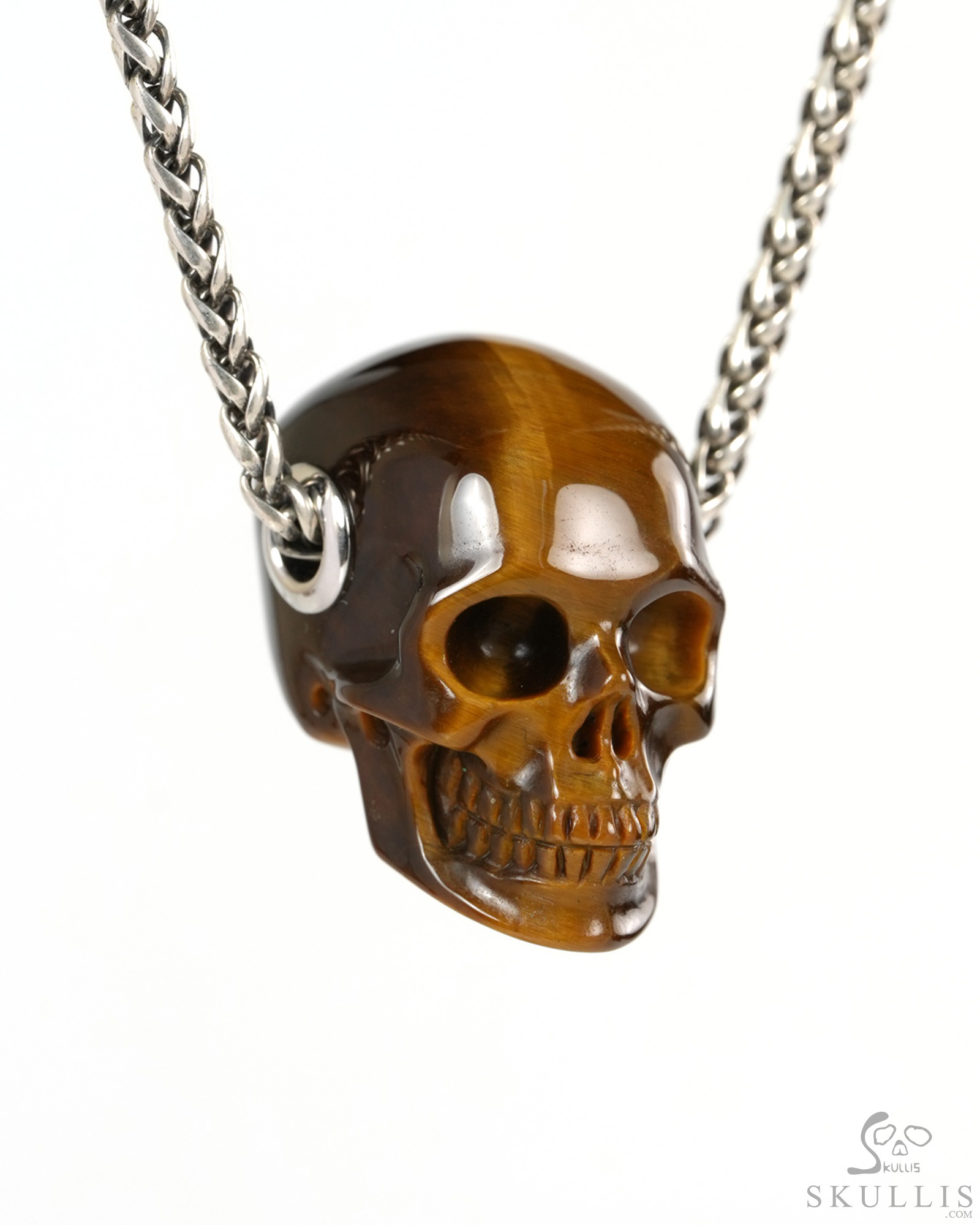 Skullis Signature 1.2" Gold Tiger's Eye Hand Carved Crystal Skull Pendant, Crystal Healing Skull Jewelry, for Women & Men Skullis Signature 1.2" Gold Tiger's Eye Hand Carved Crystal Skull Pendant, Crystal Healing Skull Jewelry, for Women & Men