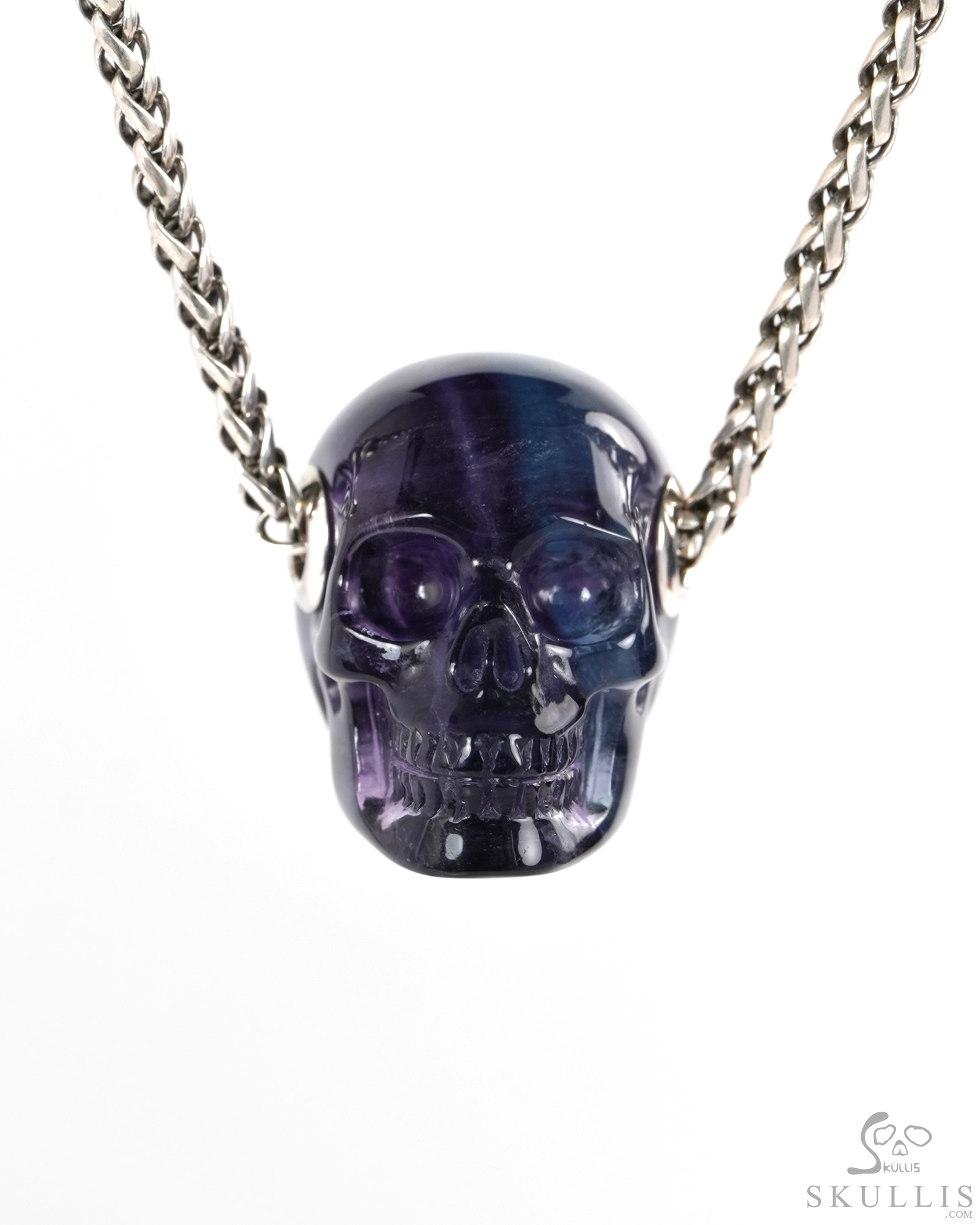 Skullis Signature 1.2" Fluorite Hand Carved Crystal Skull Pendant, Crystal Healing Skull Jewelry, for Women & Men Skullis Signature 1.2" Fluorite Hand Carved Crystal Skull Pendant, Crystal Healing Skull Jewelry, for Women & Men