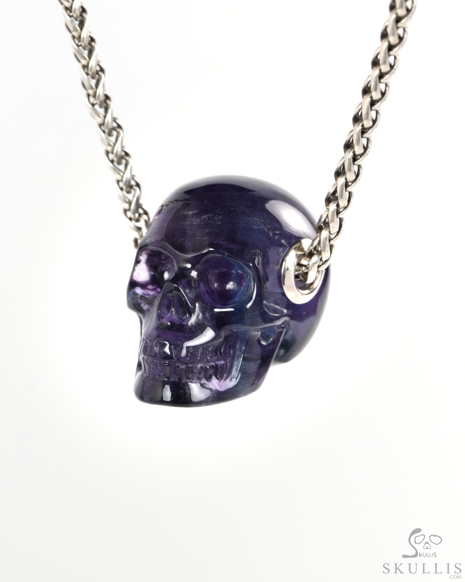 Skullis Signature 1.2" Fluorite Hand Carved Crystal Skull Pendant, Crystal Healing Skull Jewelry, for Women & Men Skullis Signature 1.2" Fluorite Hand Carved Crystal Skull Pendant, Crystal Healing Skull Jewelry, for Women & Men