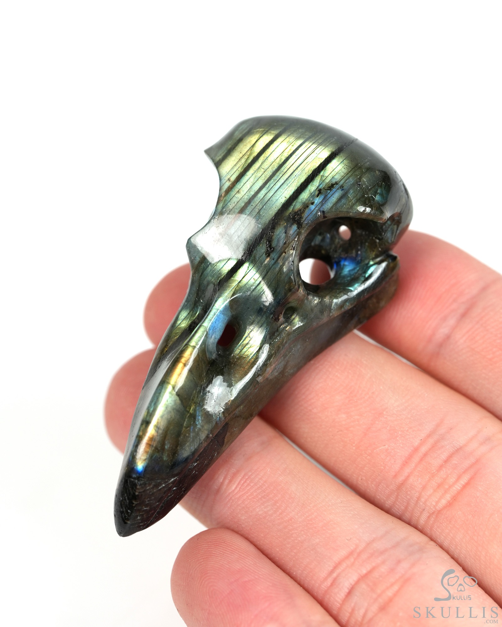 Night Pathfinder - 2.2" Labradorite Hand Carved Crystal Raven Skull Pendant, Crystal Healing Skull Jewelry, for Women & Men Night Pathfinder - 2.2" Labradorite Hand Carved Crystal Raven Skull Pendant, Crystal Healing Skull Jewelry, for Women & Men
