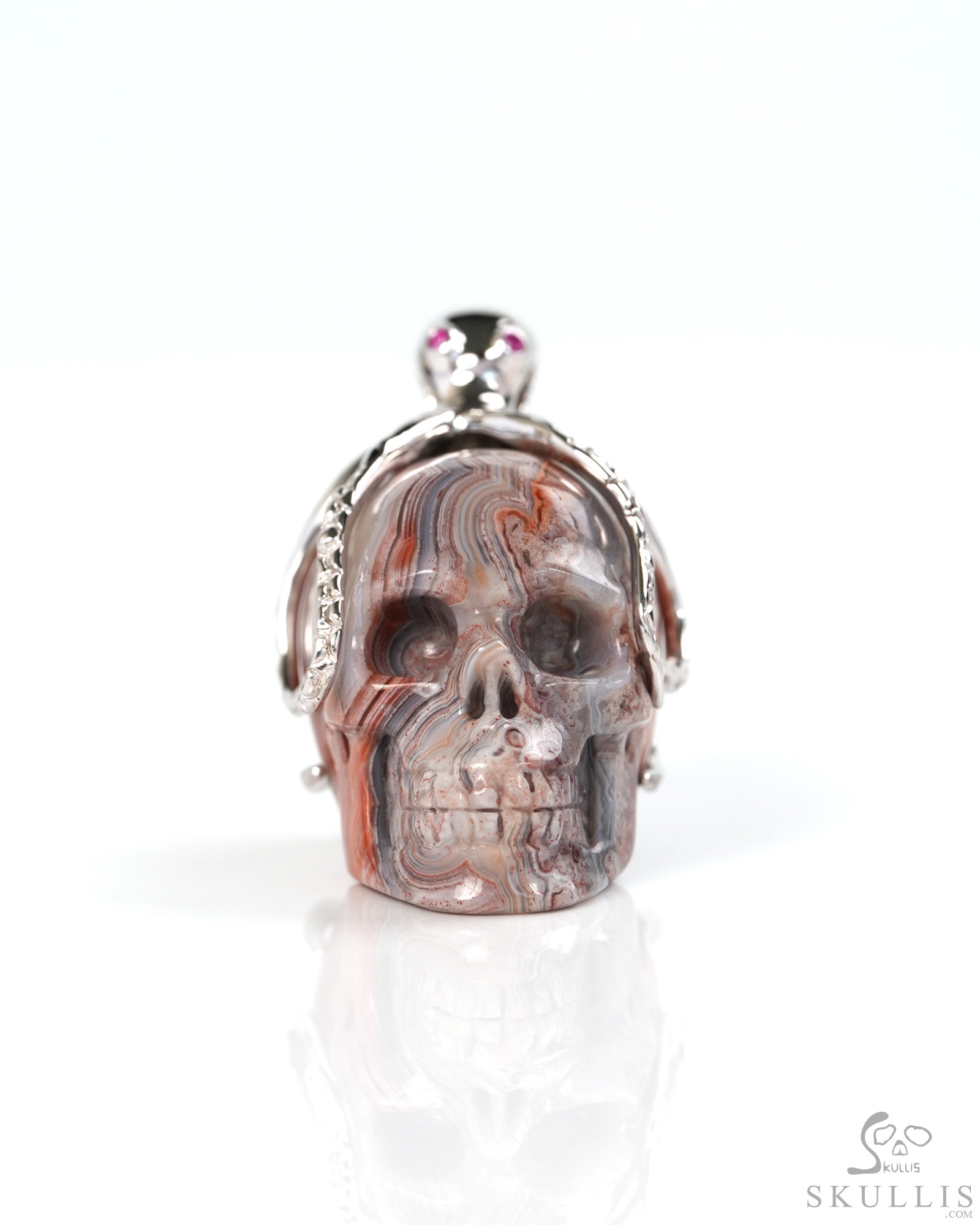 Embrace of the Abyssal Octopus - 1.6" Red Crazy Lace Agate Hand Carved Skull with 925 Sterling Silver Octopus in Ruby eyes Pendant, Skull Jewelry Embrace of the Abyssal Octopus - 1.6" Red Crazy Lace Agate Hand Carved Skull with 925 Sterling Silver Octopus in Ruby eyes Pendant, Skull Jewelry