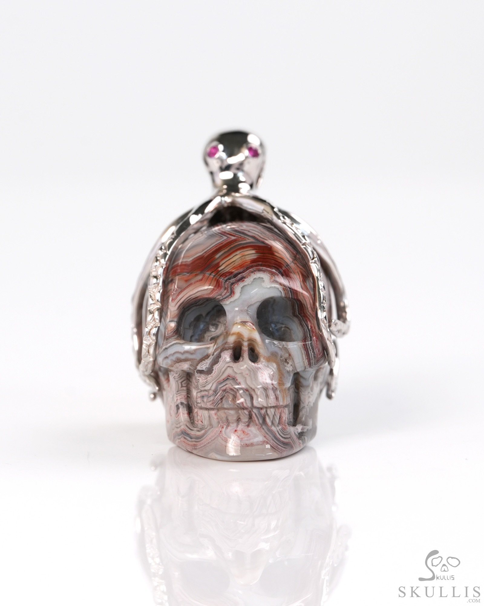 Embrace of the Abyssal Octopus - 1.6" Red Crazy Lace Agate Hand Carved Crystal Skull Pendant, Crystal Healing Skull Jewelry, for Women & Men Embrace of the Abyssal Octopus - 1.6" Red Crazy Lace Agate Hand Carved Crystal Skull Pendant, Crystal Healing Skull Jewelry, for Women & Men