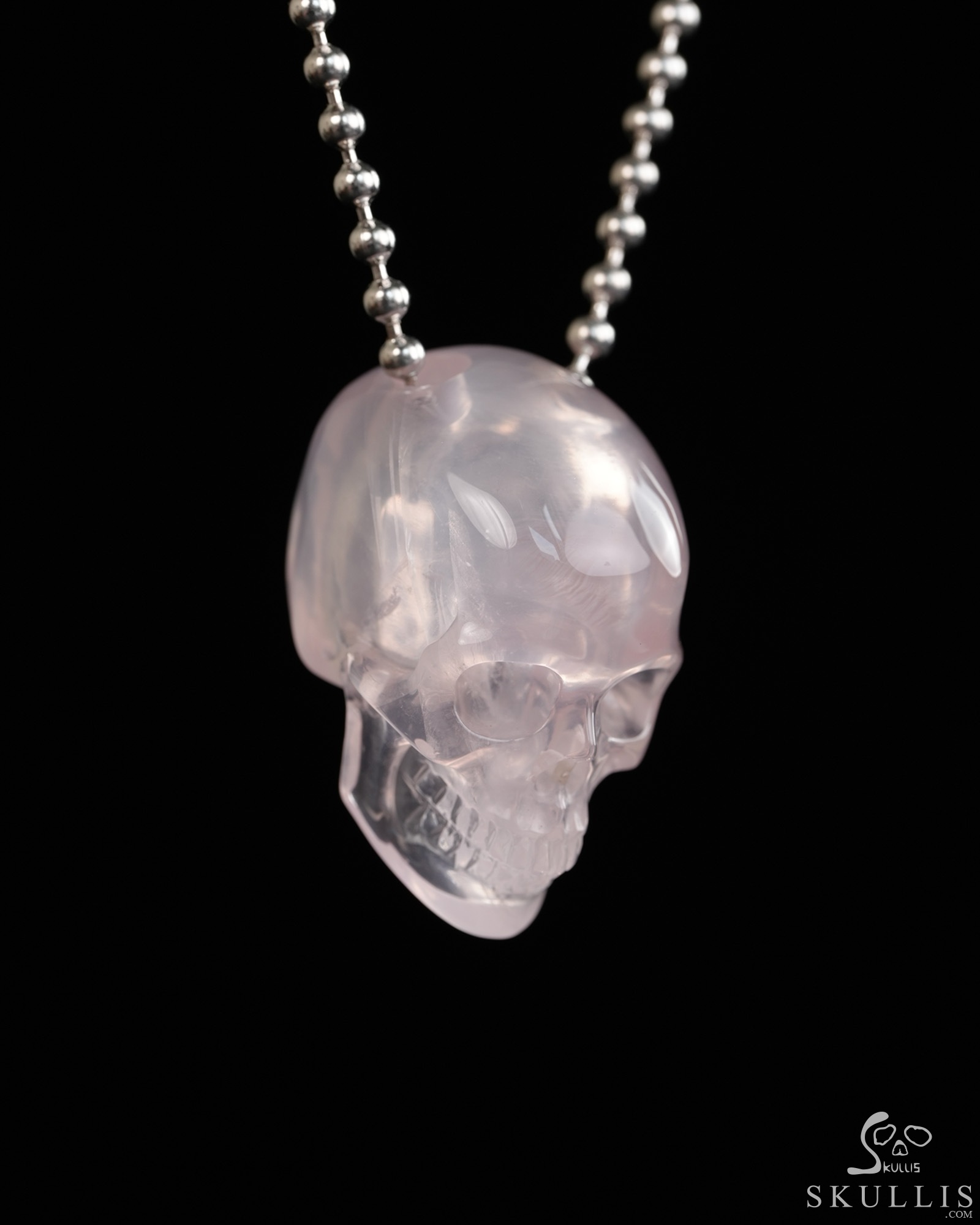 Hollow Essence - 1.4" Rose Quartz Hand Carved Crystal Skull Pendant, Crystal Healing Skull Jewelry, for Women & Men Hollow Essence - 1.4" Rose Quartz Hand Carved Crystal Skull Pendant, Crystal Healing Skull Jewelry, for Women & Men