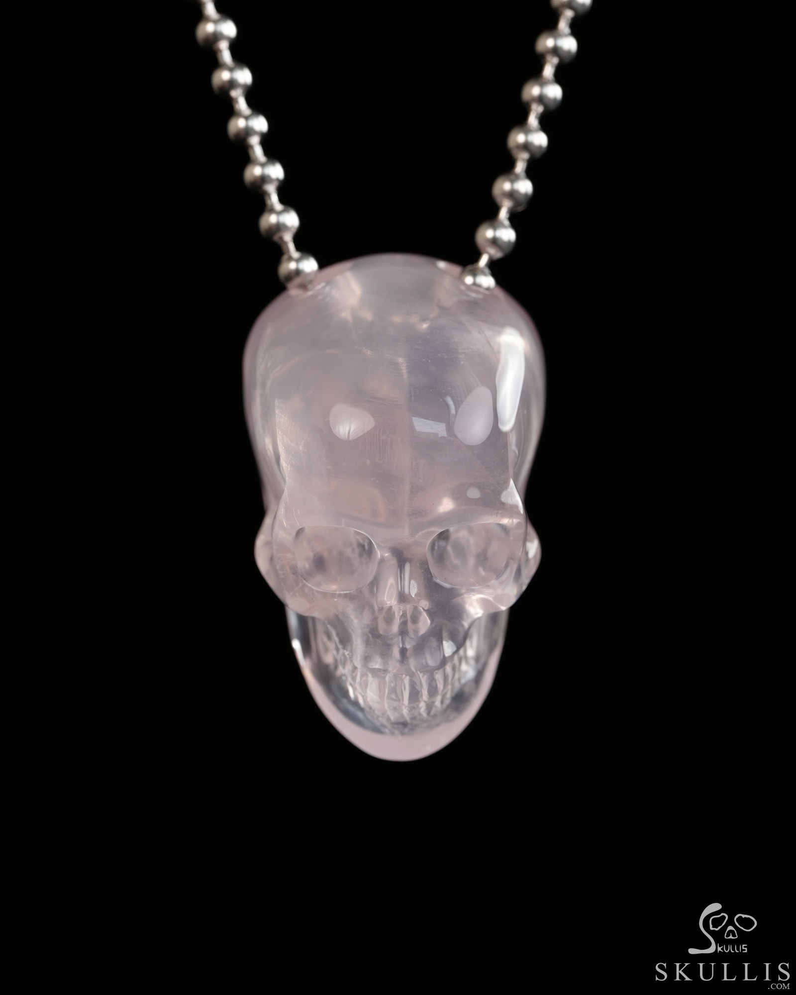 Hollow Essence - 1.4" Rose Quartz Hand Carved Crystal Skull Pendant, Crystal Healing Skull Jewelry, for Women & Men Hollow Essence - 1.4" Rose Quartz Hand Carved Crystal Skull Pendant, Crystal Healing Skull Jewelry, for Women & Men
