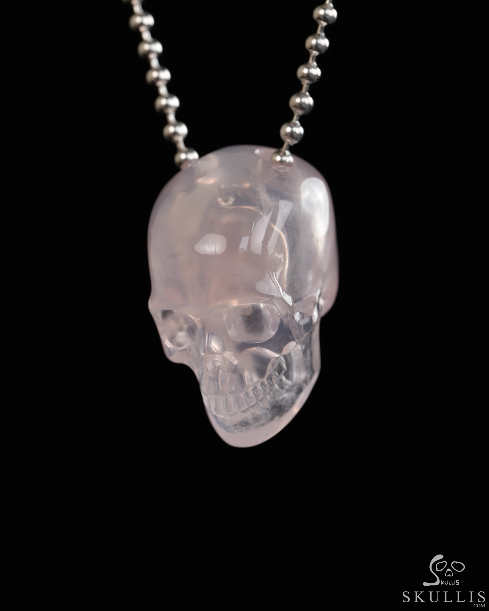 Hollow Essence - 1.4" Rose Quartz Hand Carved Crystal Skull Pendant, Crystal Healing Skull Jewelry, for Women & Men Hollow Essence - 1.4" Rose Quartz Hand Carved Crystal Skull Pendant, Crystal Healing Skull Jewelry, for Women & Men