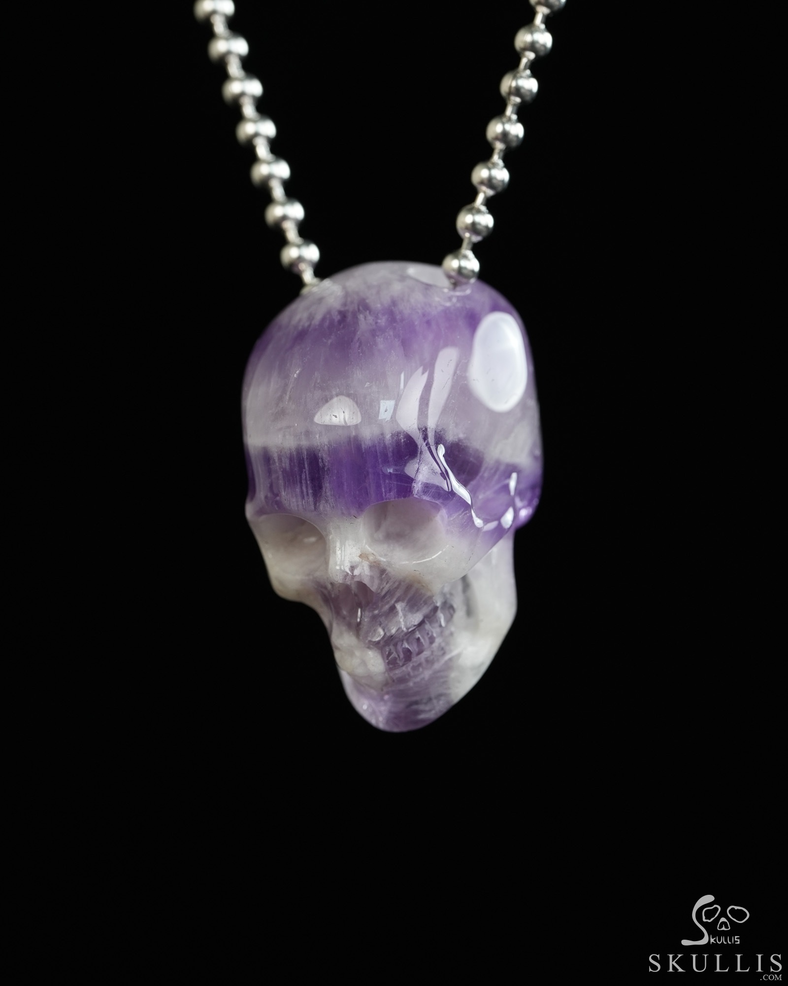 Hollow Essence - 1.4" Dream Chevron Amethyst Hand Carved Crystal Skull Pendant, Crystal Healing Skull Jewelry, for Women & Men Hollow Essence - 1.4" Dream Chevron Amethyst Hand Carved Crystal Skull Pendant, Crystal Healing Skull Jewelry, for Women & Men