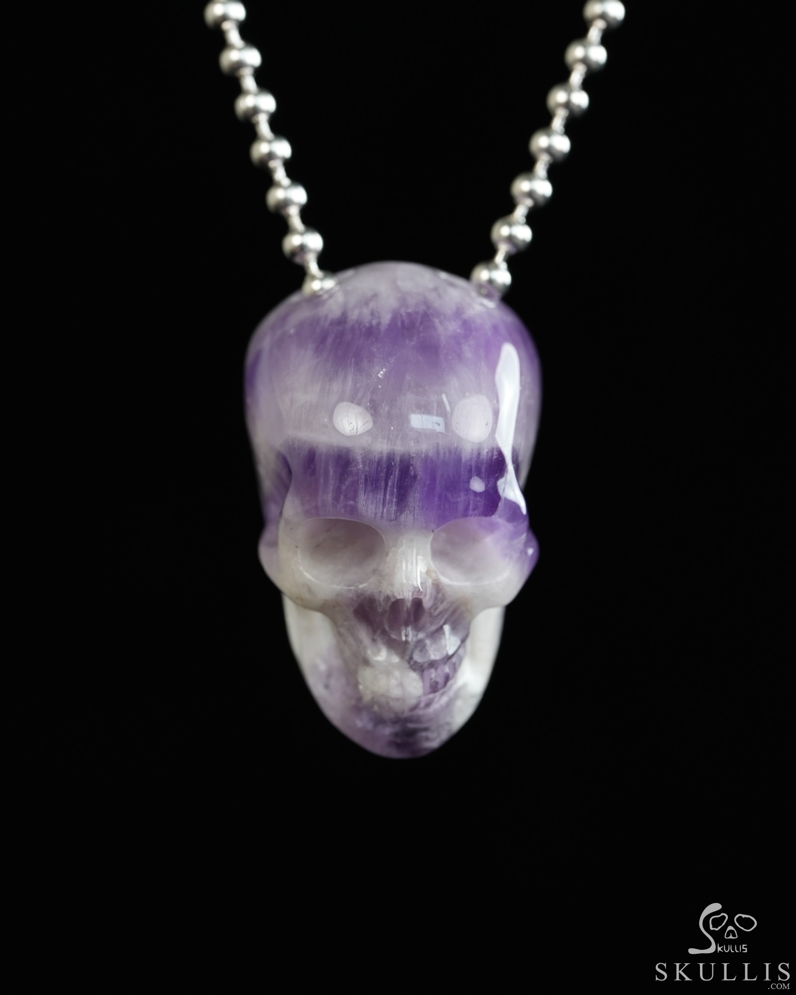 Hollow Essence - 1.4" Dream Chevron Amethyst Hand Carved Crystal Skull Pendant, Crystal Healing Skull Jewelry, for Women & Men Hollow Essence - 1.4" Dream Chevron Amethyst Hand Carved Crystal Skull Pendant, Crystal Healing Skull Jewelry, for Women & Men
