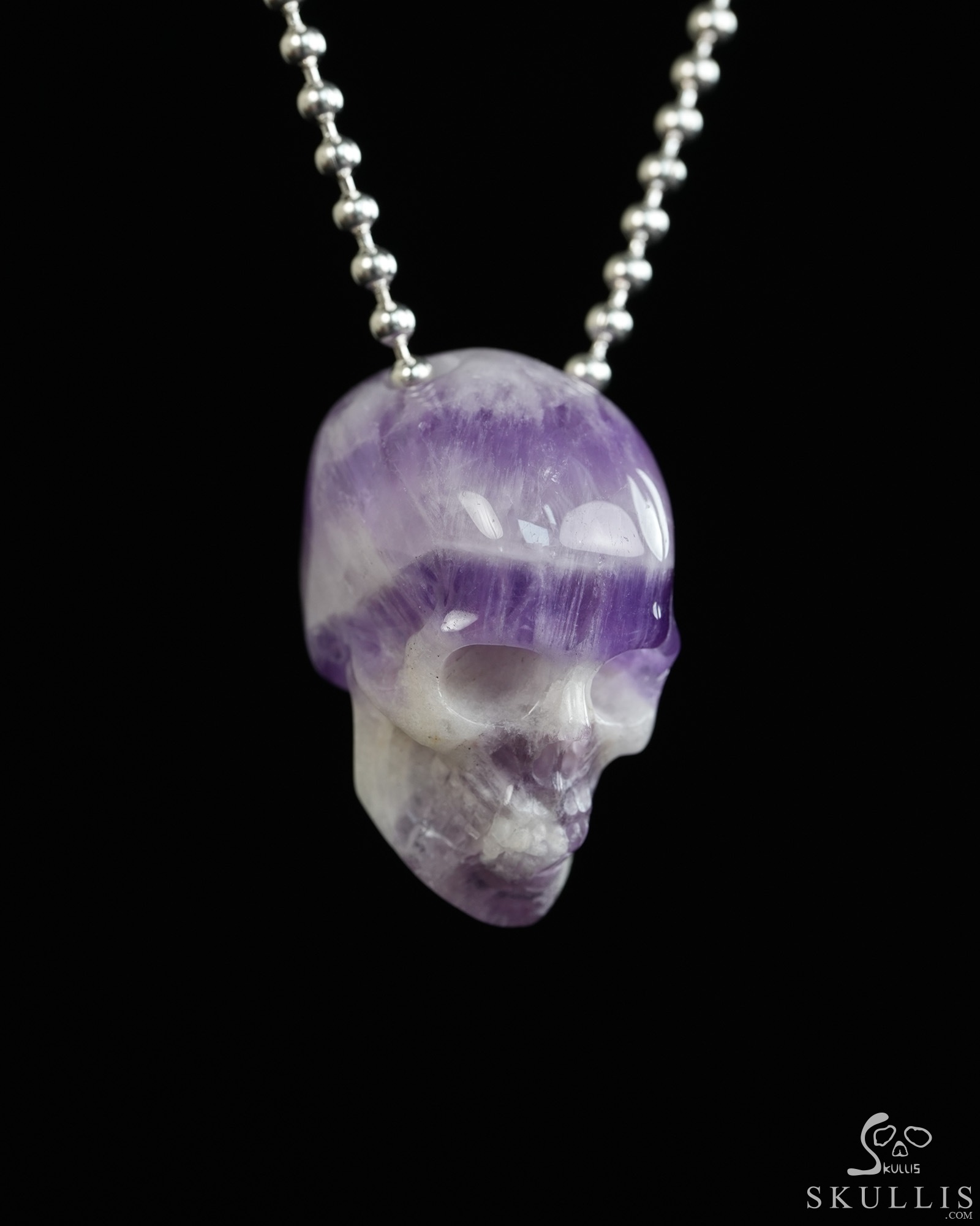 Hollow Essence - 1.4" Dream Chevron Amethyst Hand Carved Crystal Skull Pendant, Crystal Healing Skull Jewelry, for Women & Men Hollow Essence - 1.4" Dream Chevron Amethyst Hand Carved Crystal Skull Pendant, Crystal Healing Skull Jewelry, for Women & Men
